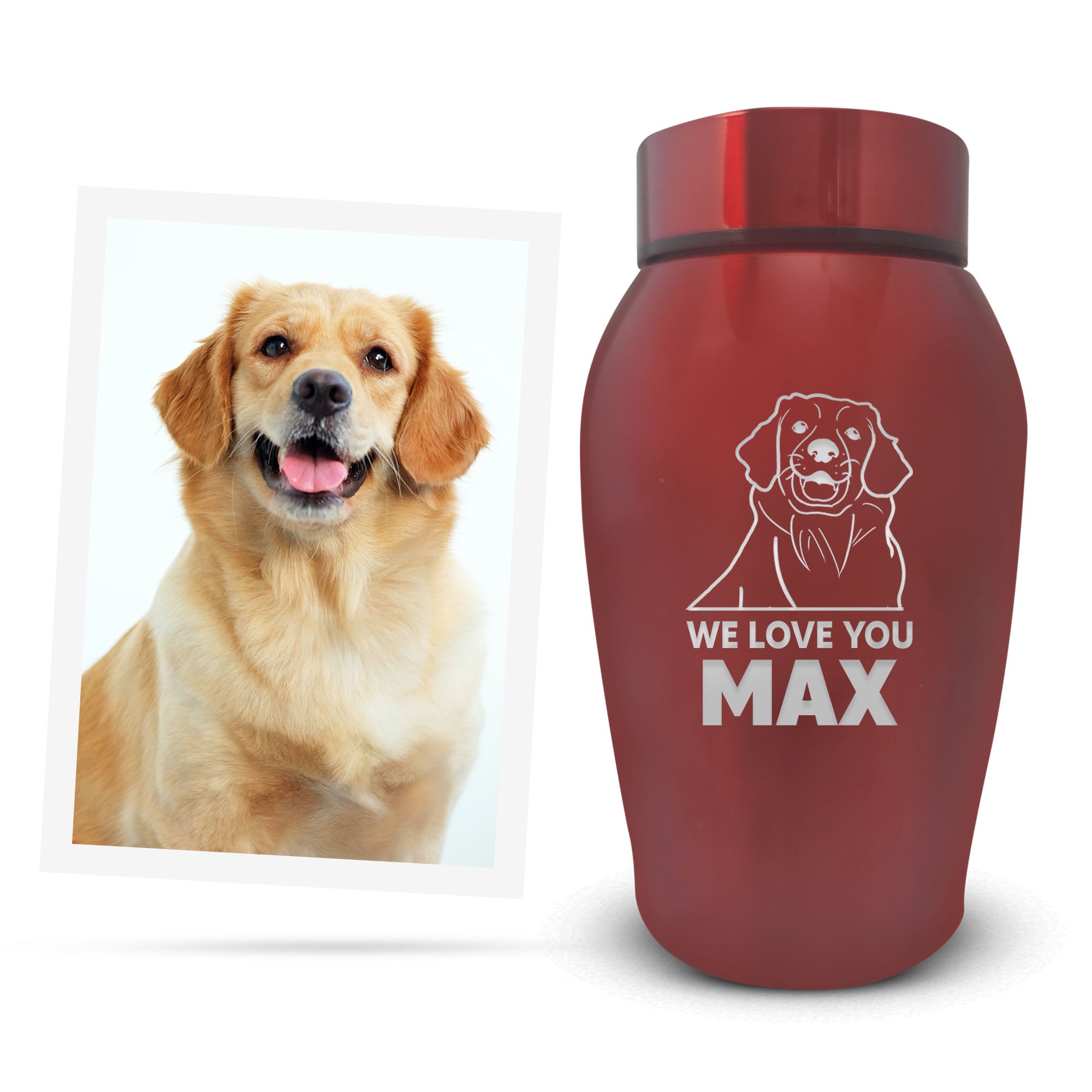 Custom Engraved Pet Memorial Urn: Personalized with Your Pet Photo/Image, Name, and Date - Stainless Steel Cremation Urns for Dogs Ashes with Airtight Closure, Up to 50 Lbs Capacity | Red, 7" x 5"