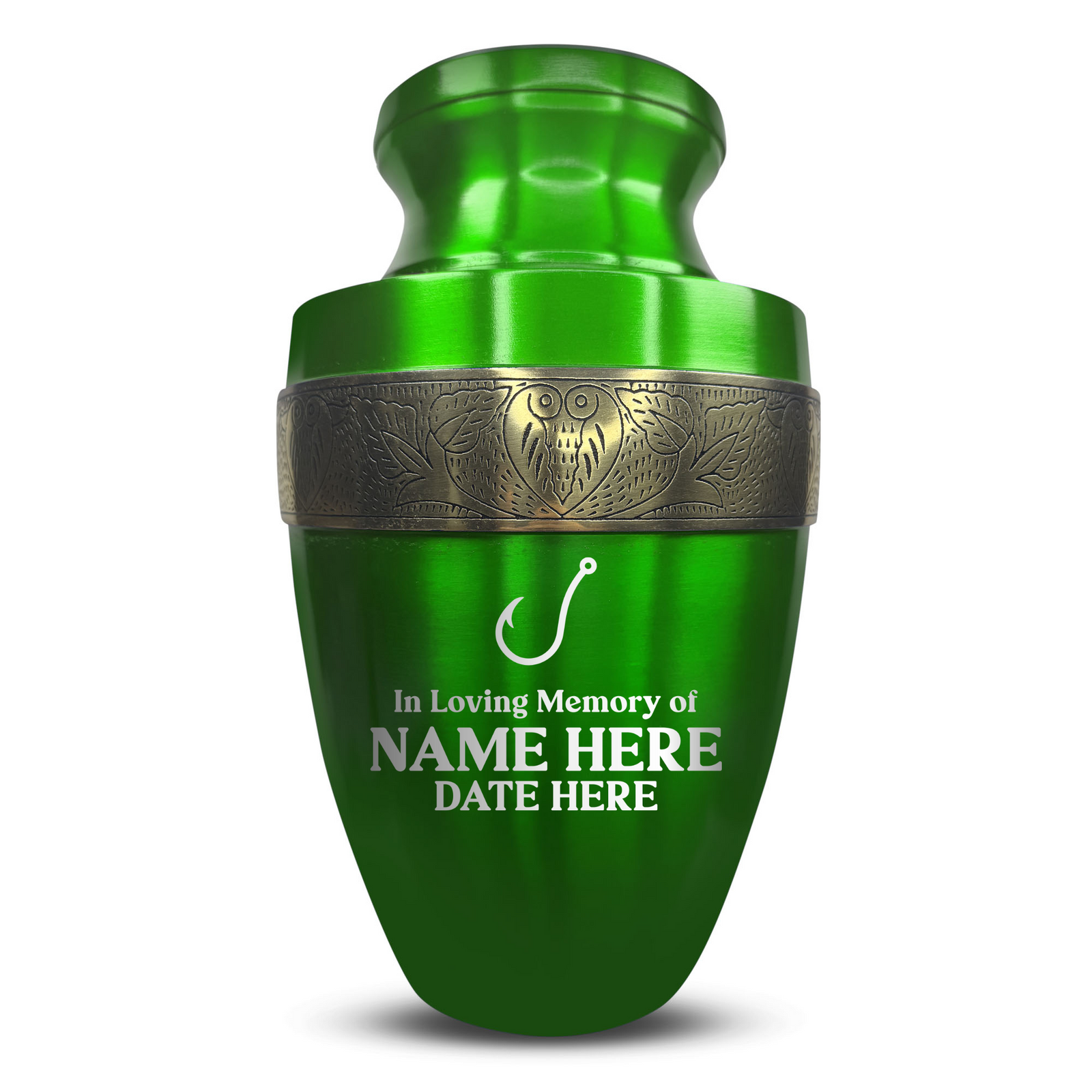 Custom Aluminum Human Urn - Funny Fishing Design - Elite Collection with Gold Inlay - 200 Cubic Inch