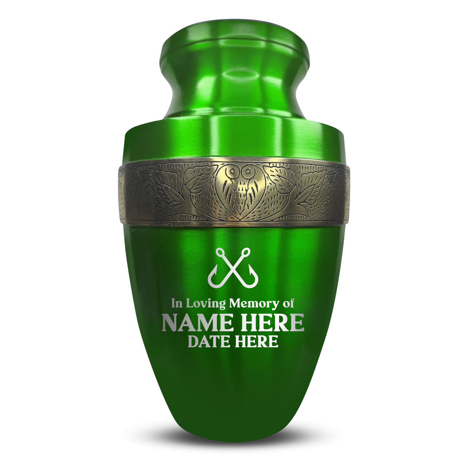 Custom Aluminum Human Urn - Funny Fishing Design - Elite Collection with Gold Inlay - 200 Cubic Inch