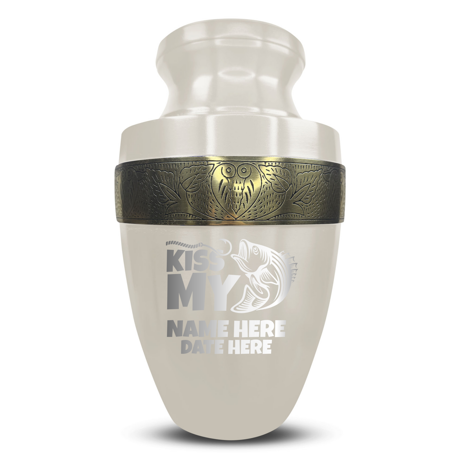 Custom Aluminum Human Urn - Funny Fishing Design - Elite Collection with Gold Inlay - 200 Cubic Inch