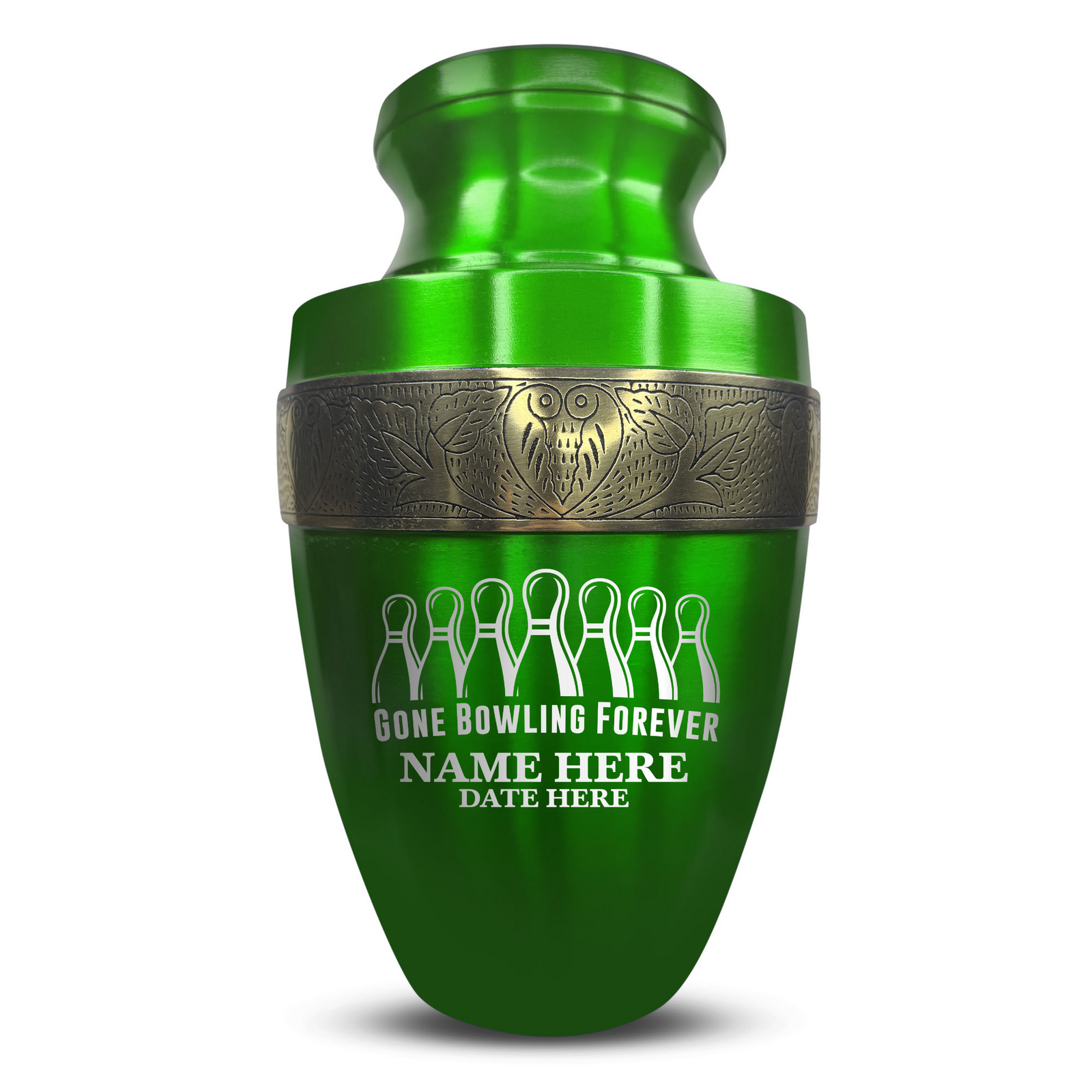 Custom Aluminum Human Urn - Funny Bowling Design - Elite Collection with Gold Inlay - 200 Cubic Inch