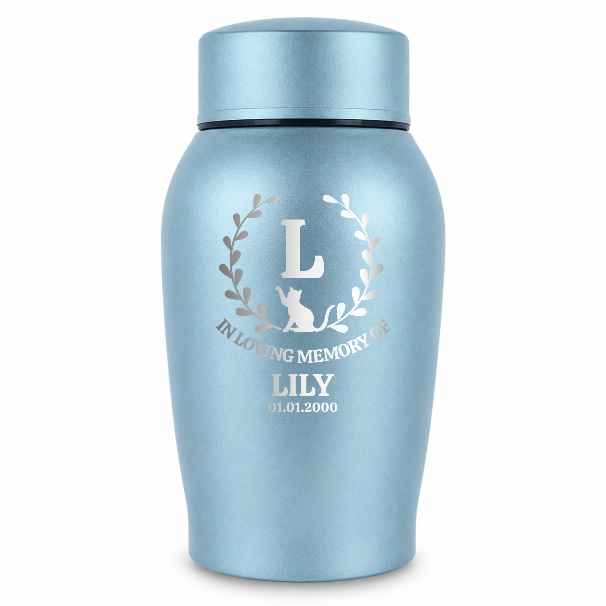 Medium Custom Cat Urn – 50 Cubic Inch – Stainless Steel | Cat Monogram