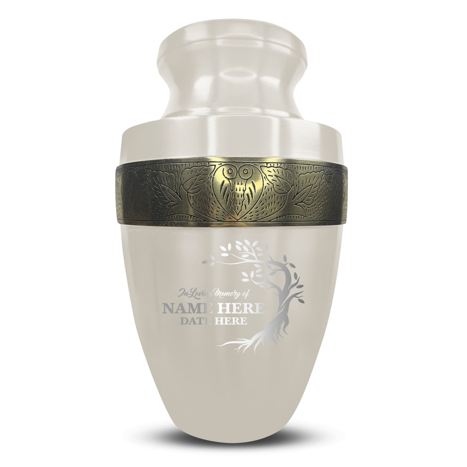 Personalized Adult Human Cremation Urn with Custom Engraved Name on Metal Aluminum Vessel for Ashes and Remains | Elite Series Human Urn with Gold Inlay | 200 Lbs | Tree | Black