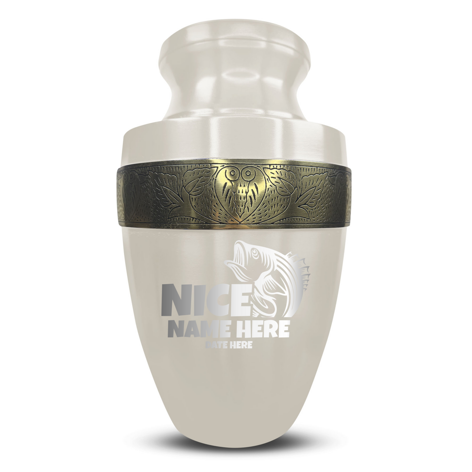 Custom Aluminum Human Urn - Funny Fishing Design - Elite Collection with Gold Inlay - 200 Cubic Inch