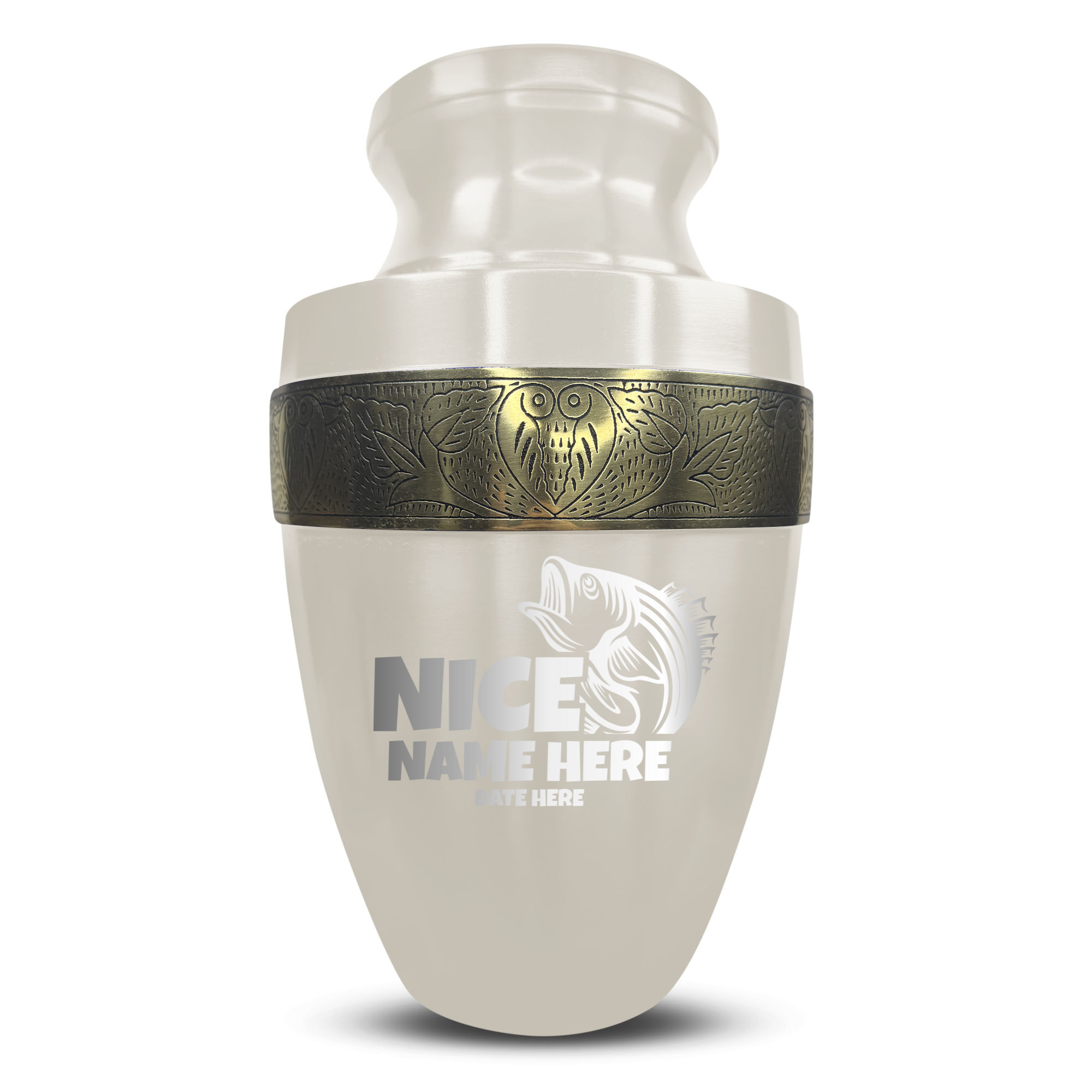 Custom Aluminum Human Urn - Funny Fishing Design - Elite Collection with Gold Inlay - 200 Cubic Inch