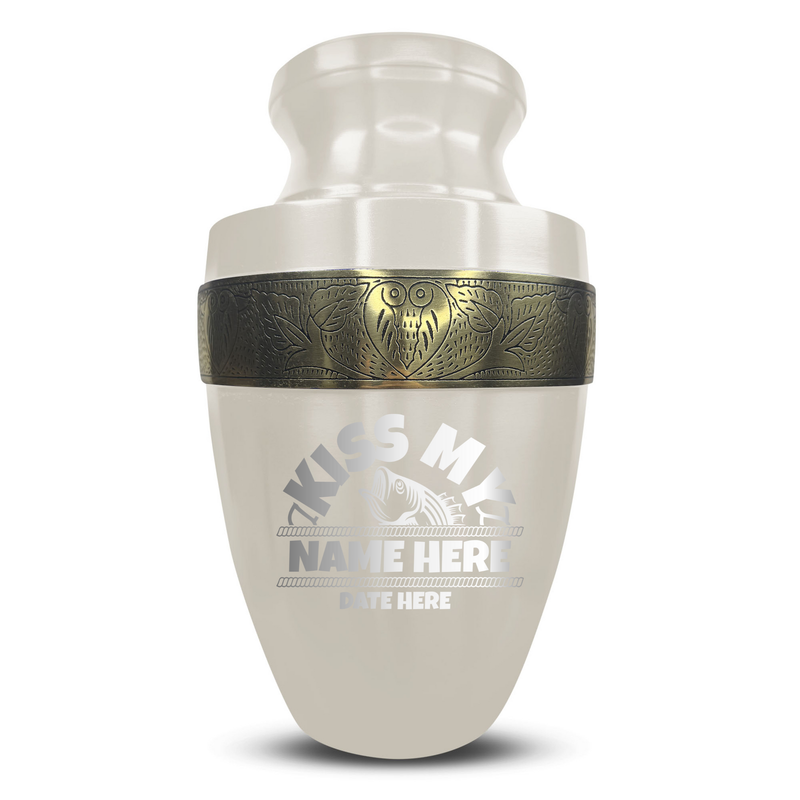 Custom Aluminum Human Urn - Funny Fishing Design - Elite Collection with Gold Inlay - 200 Cubic Inch