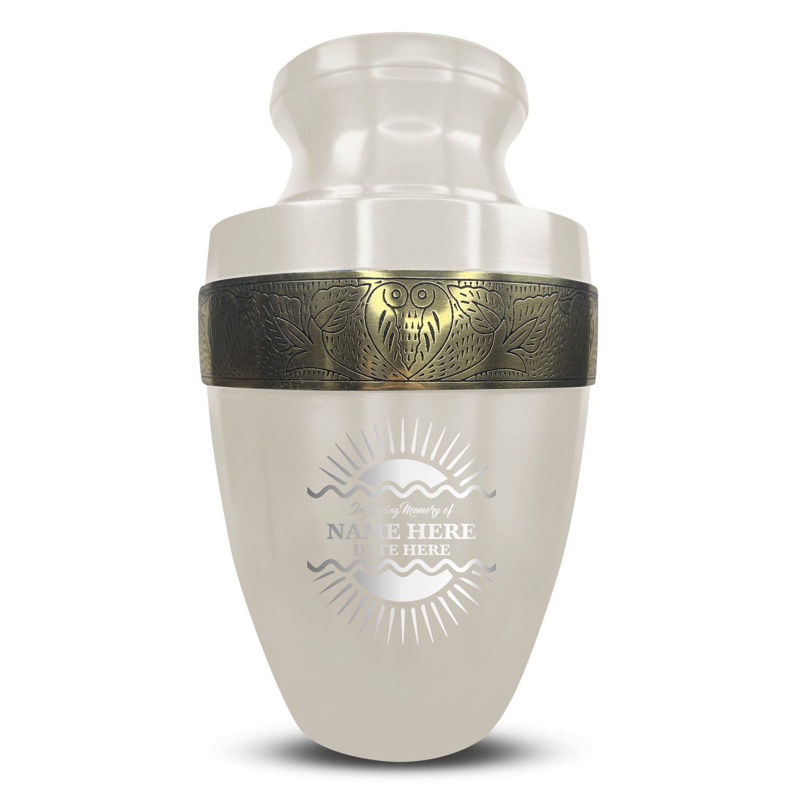 Personalized Adult Human Cremation Urn with Custom Engraved Name on Metal Aluminum Vessel for Ashes and Remains | Elite Series Human Urn with Gold Inlay | 200 Lbs | Sunbeam | Black