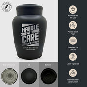 Personalized Stainless Steel Human Urn - 150 lbs - Funny Handle with Care Design