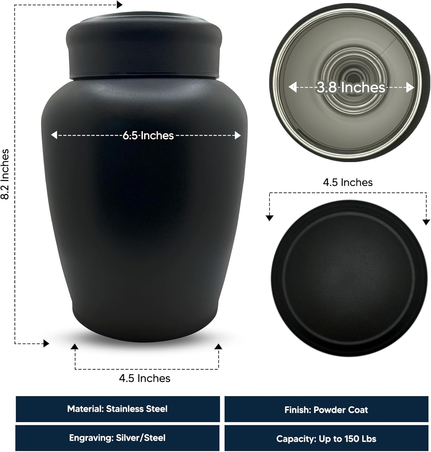 Personalized Stainless Steel Human Urn - 150 lbs - Funny Handle with Care Design