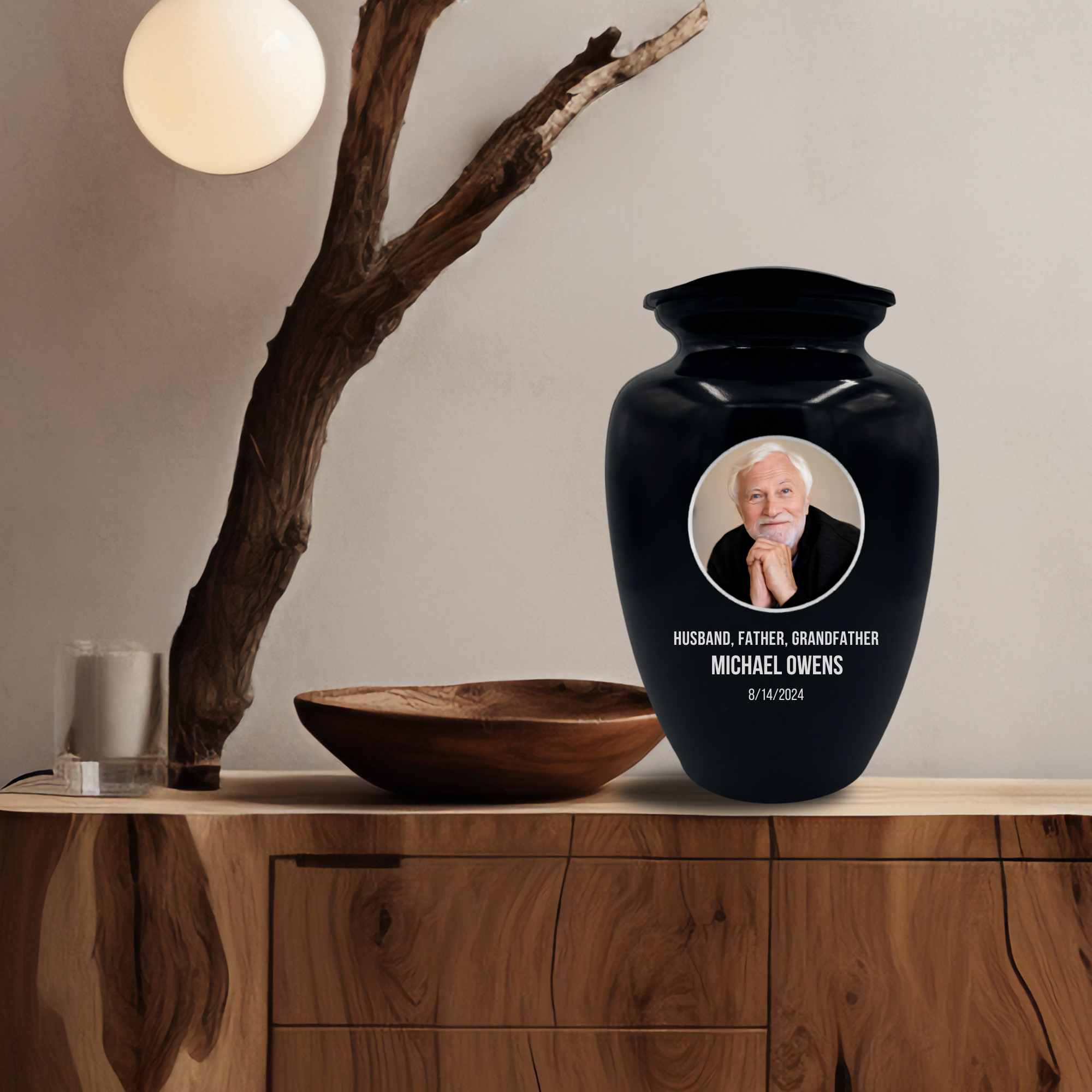 Polished Extra Large Human Cremation Urn 350 Cubic Inch - Engraved Aluminum | Custom Photo