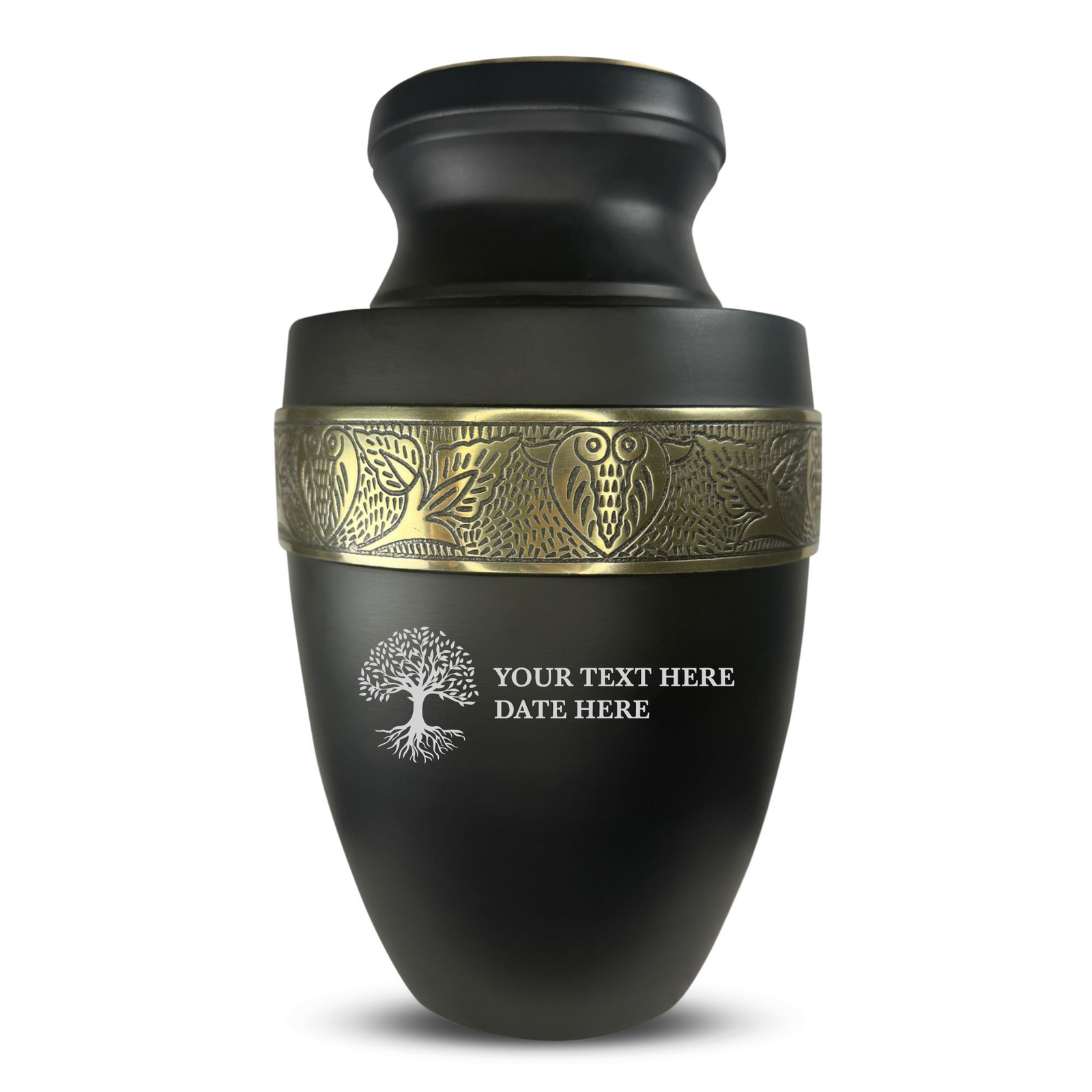Elite Human Cremation Urn – 200 Cubic Inch – Aluminum with Gold Inlay | Tree of Life