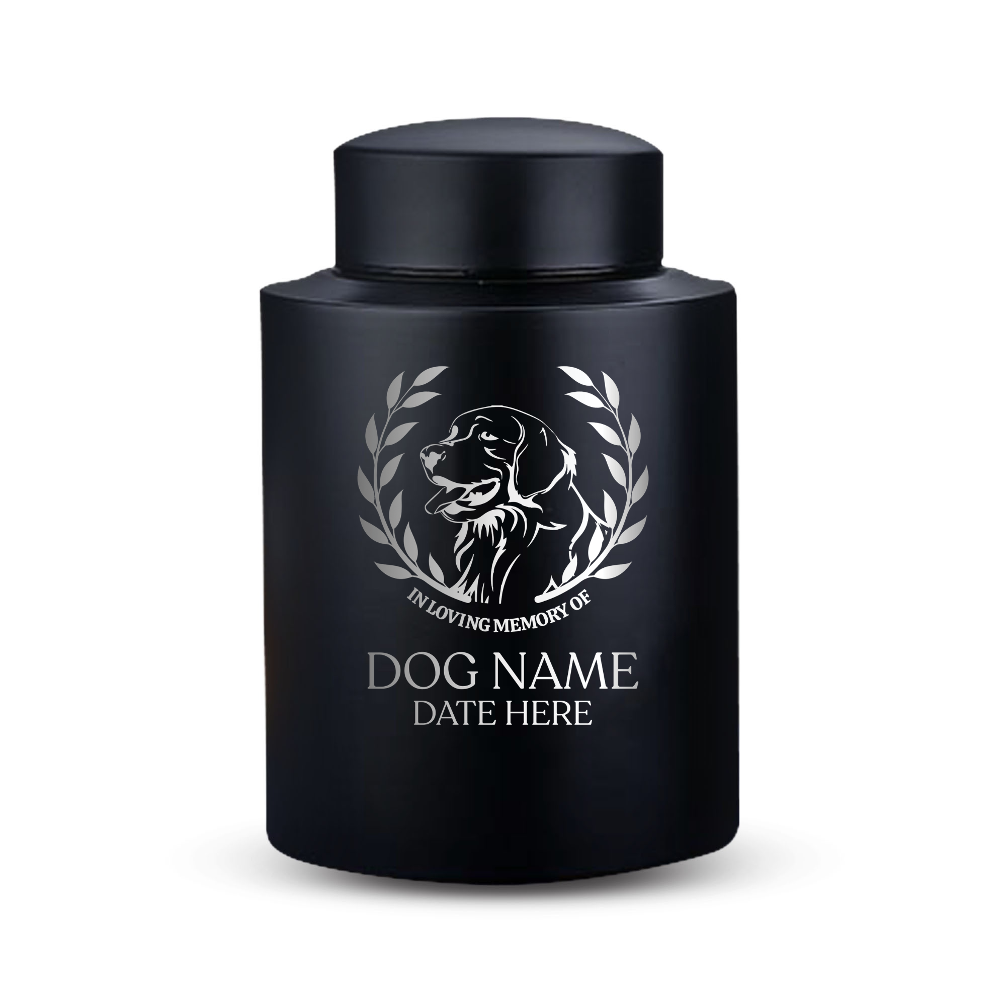 Horizon Dog Cremation Urn – Black Stainless Steel – 50–115 Cubic Inch | Dog Breed