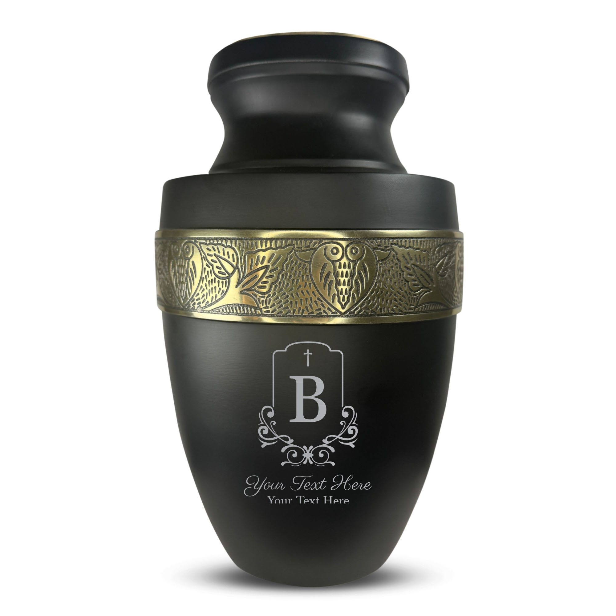 Elite Human Cremation Urn – 200 Cubic Inch – Aluminum with Gold Inlay | Headstone Memorial