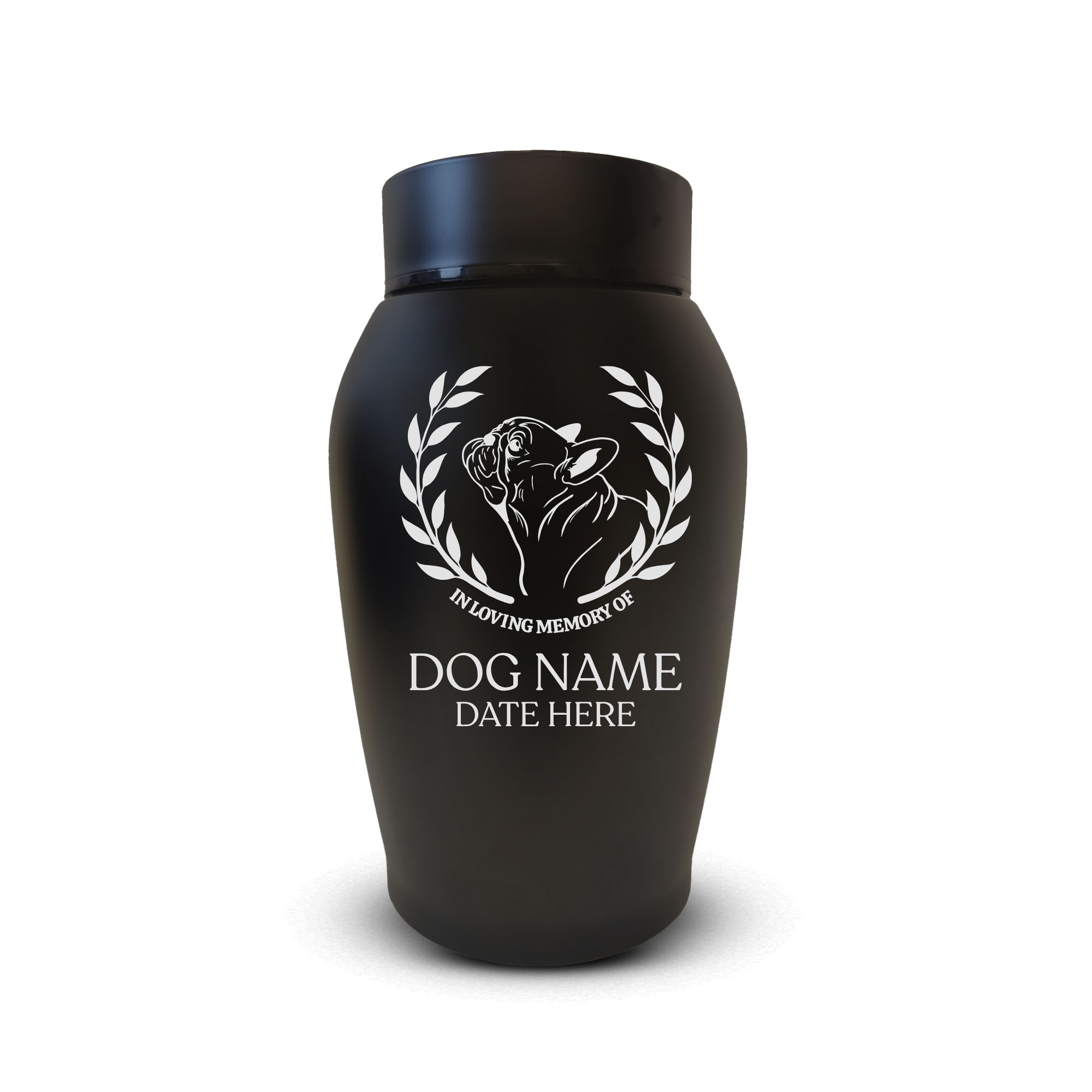 Medium Custom Dog Urn – 50 Cubic Inch – Stainless Steel | Dog Breed Design