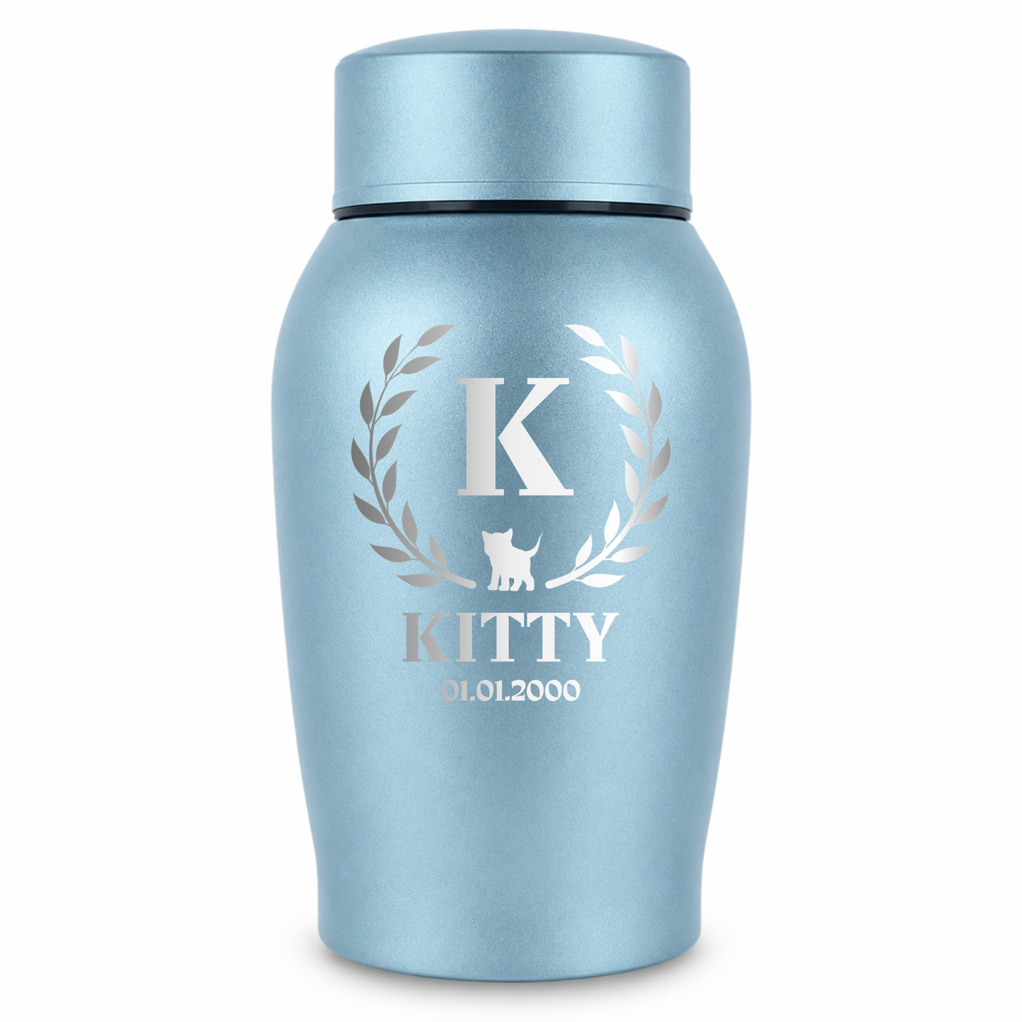 Medium Custom Cat Urn – 50 Cubic Inch – Stainless Steel | Cat Monogram