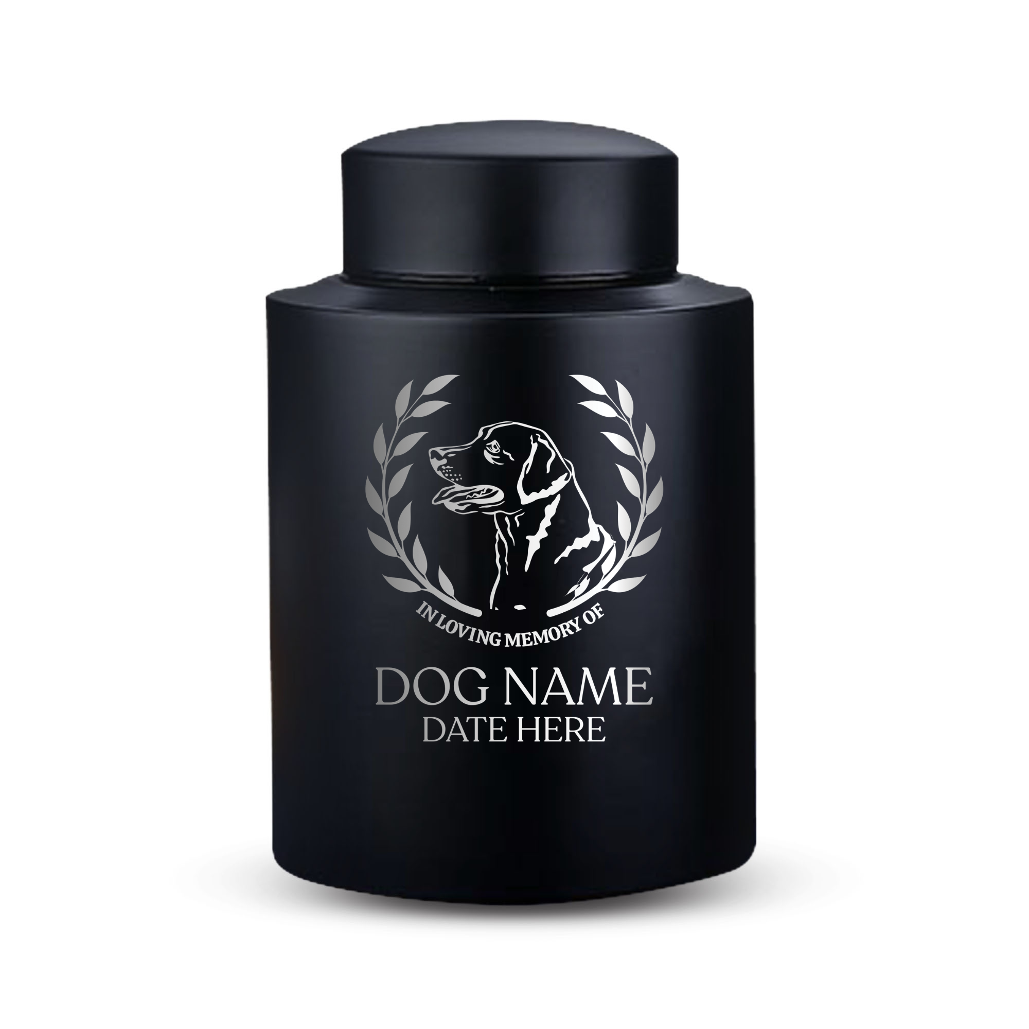 Horizon Dog Cremation Urn – Black Stainless Steel – 50–115 Cubic Inch | Dog Breed