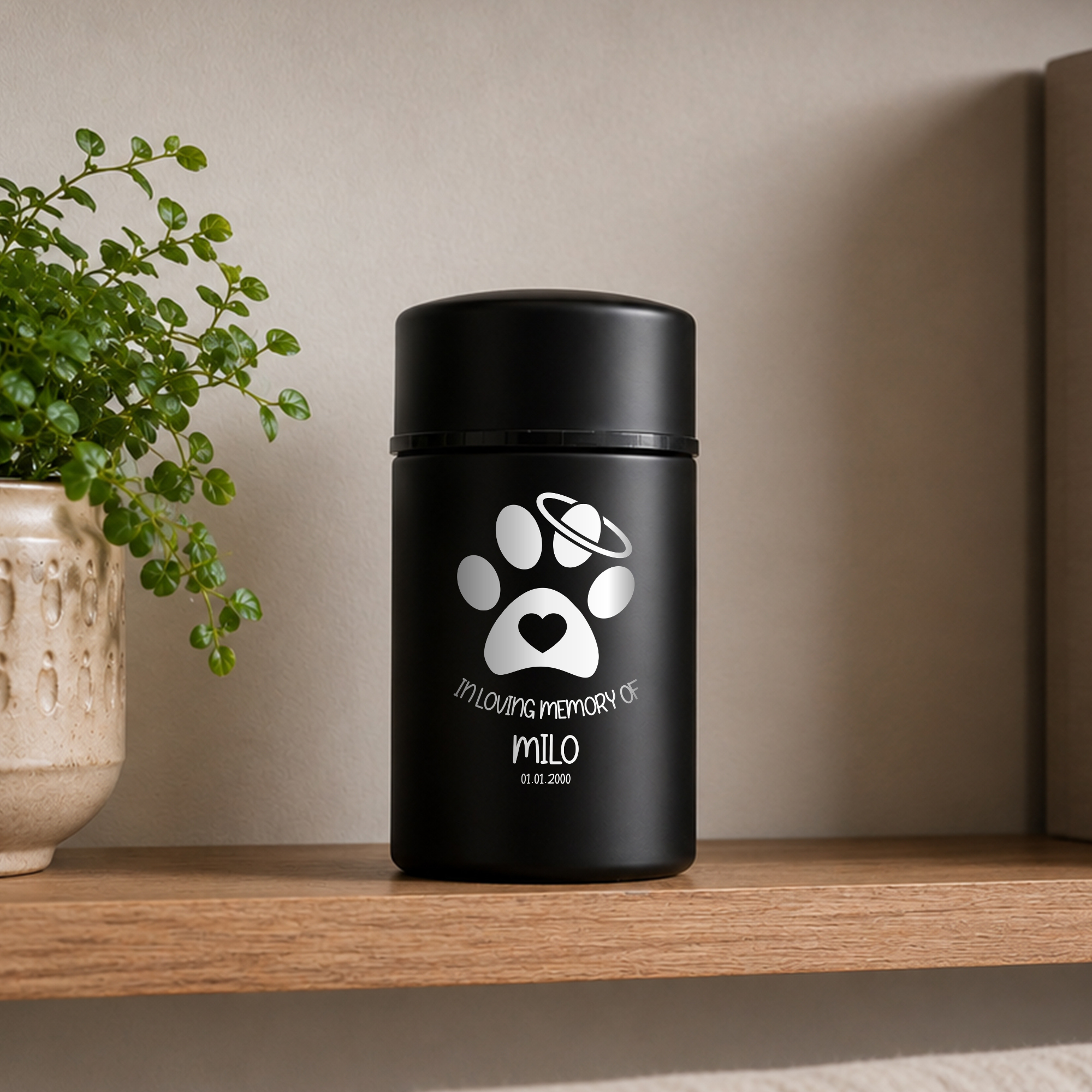 Custom Compact Mini Keepsake Cat Urn - Stainless Steel - Textured Finish - 8 Cubic Inch | Cat Memorial