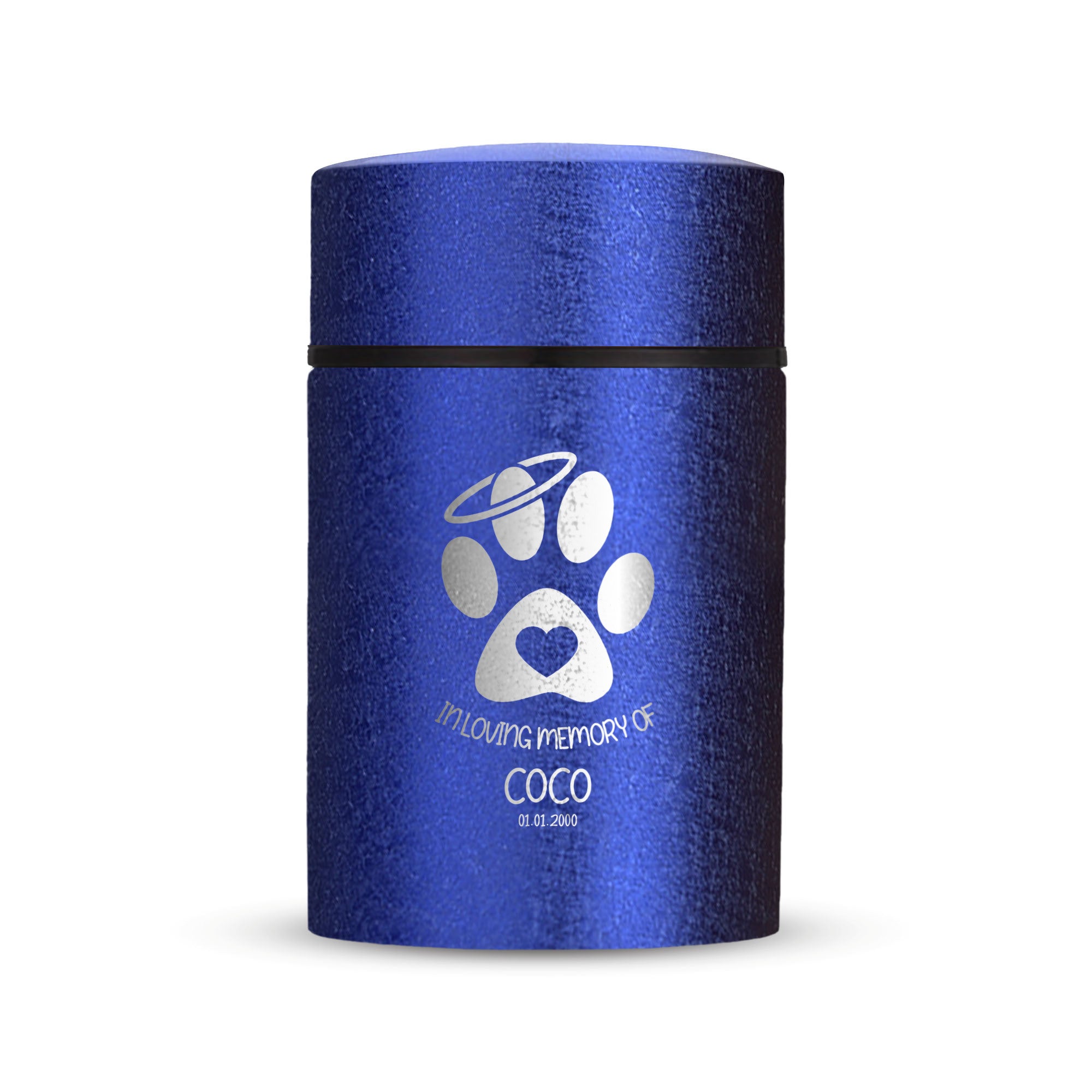 Custom Compact Mini Keepsake Dog Urn - Stainless Steel - Textured Finish - 8 Cubic Inch