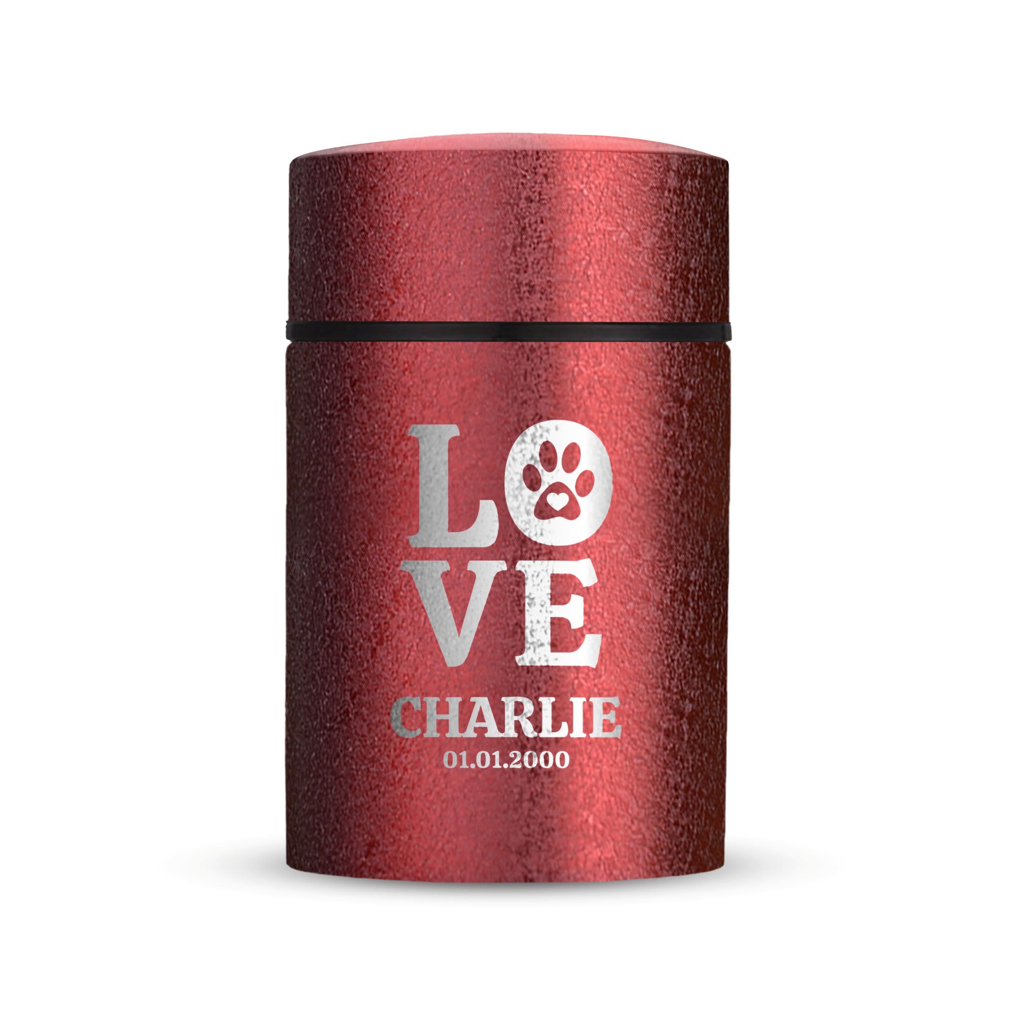 Custom Compact Mini Keepsake Dog Urn - Stainless Steel - Textured Finish - 8 Cubic Inch | Memorial Theme