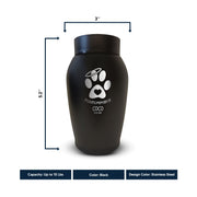Cusom Small Dog Urn -Stainless Steel - Powder Coated Finish - 16 Cubic Inch