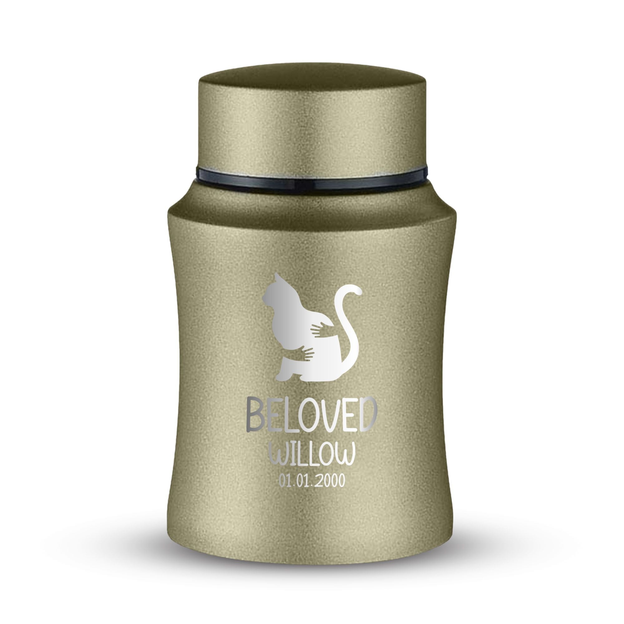 Custom Small Keepsake Cremation Urn for Small Cats - Laser Engraved - Fit up to 10lbs - Powder Coated Stainless Steel Urn
