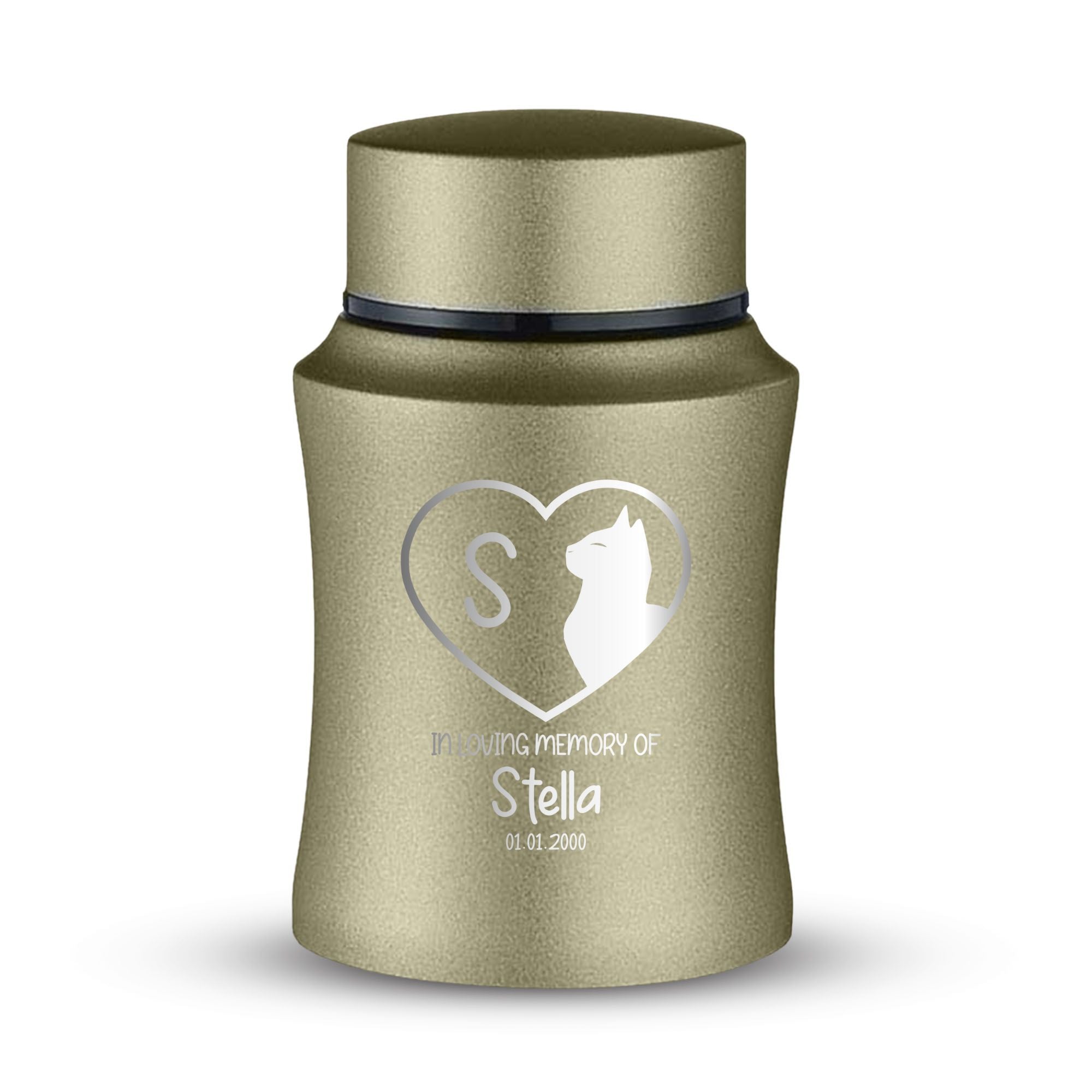 Custom Small Keepsake Cremation Urn for Small Cats - Laser Engraved - Fit up to 10lbs - Powder Coated Stainless Steel Urn