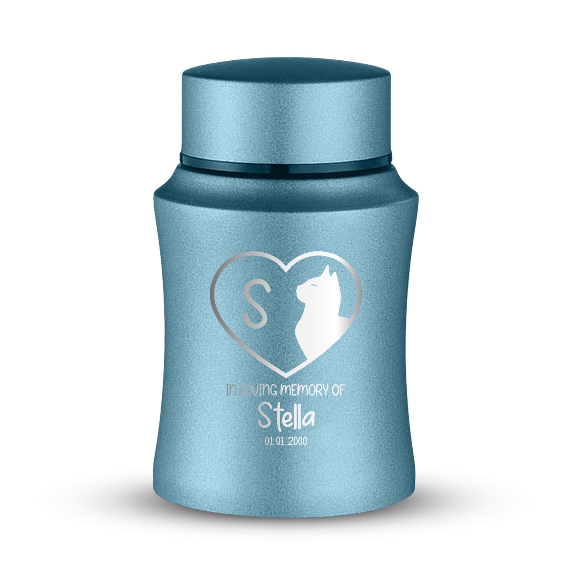 Custom Small Keepsake Cremation Urn for Small Cats - Laser Engraved - Fit up to 10lbs - Powder Coated Stainless Steel Urn