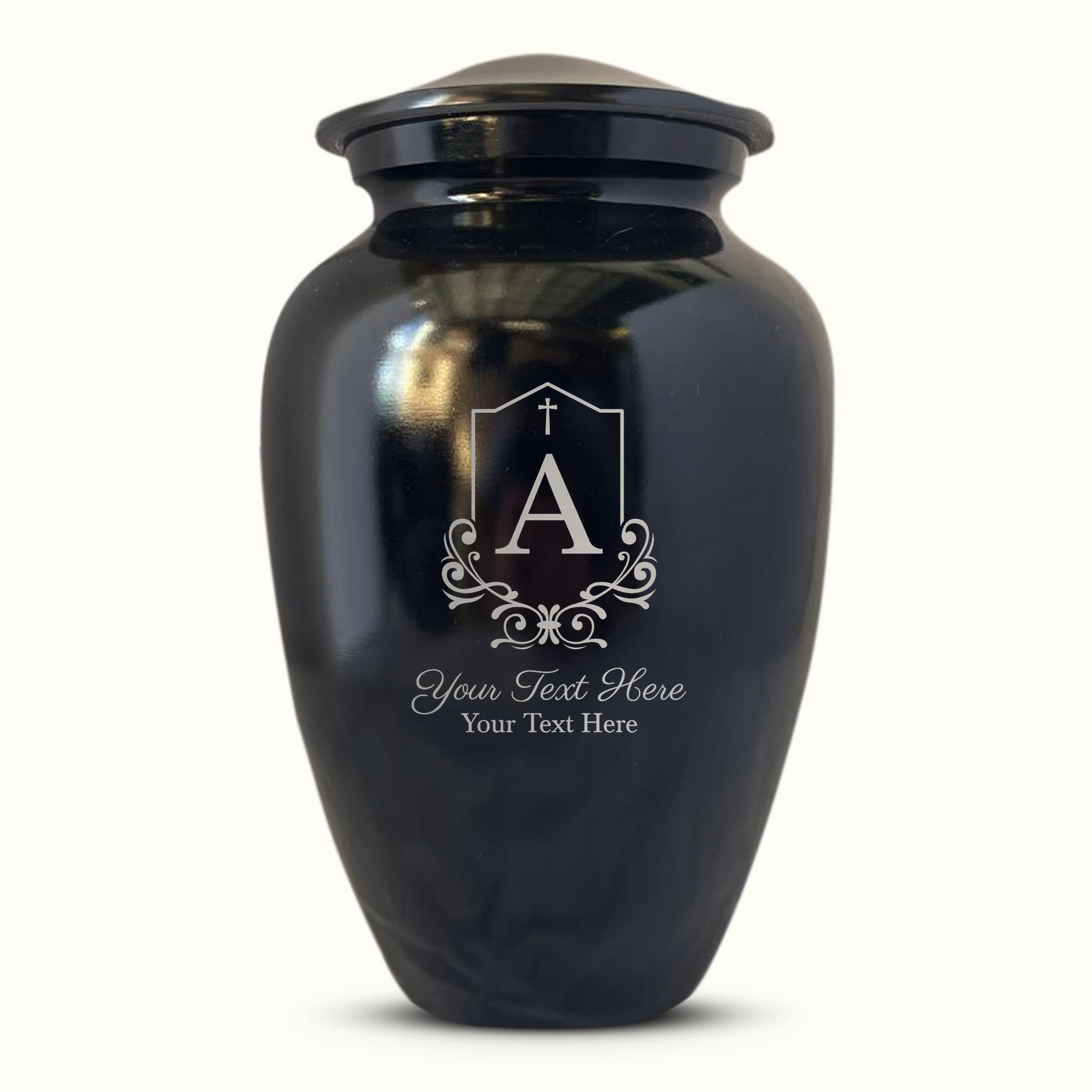 Extra Large Human Cremation Urn For Adult Ashes Men & Woman Up to 350 Lbs - Engraved Aluminum Urn with Name & Headstone Shape 1 Design - Polished Finish urn for Human Remains | Black