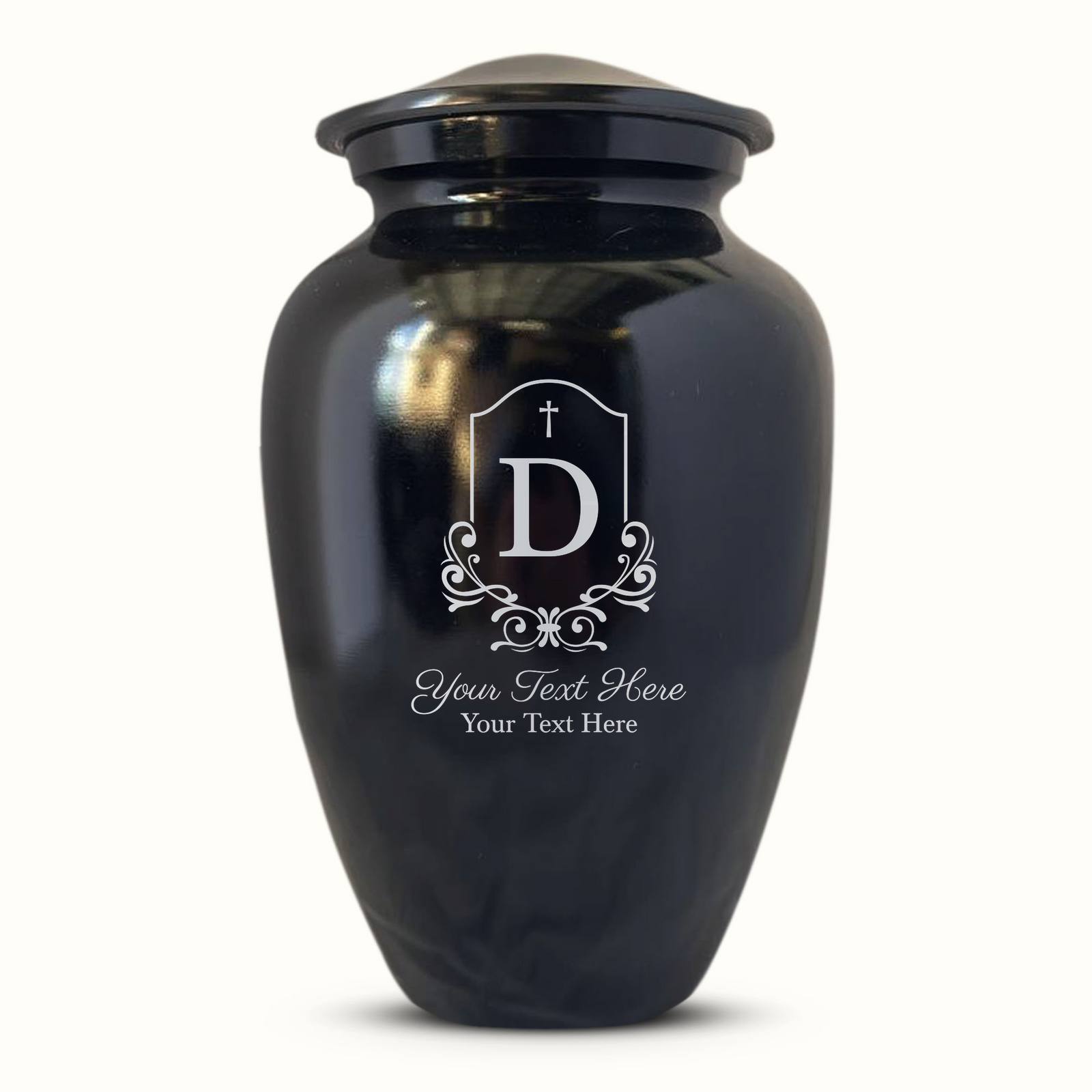 Extra Large Human Cremation Urn For Adult Ashes Men & Woman Up to 350 Lbs - Engraved Aluminum Urn with Name & Headstone Shape 1 Design - Polished Finish urn for Human Remains | Black