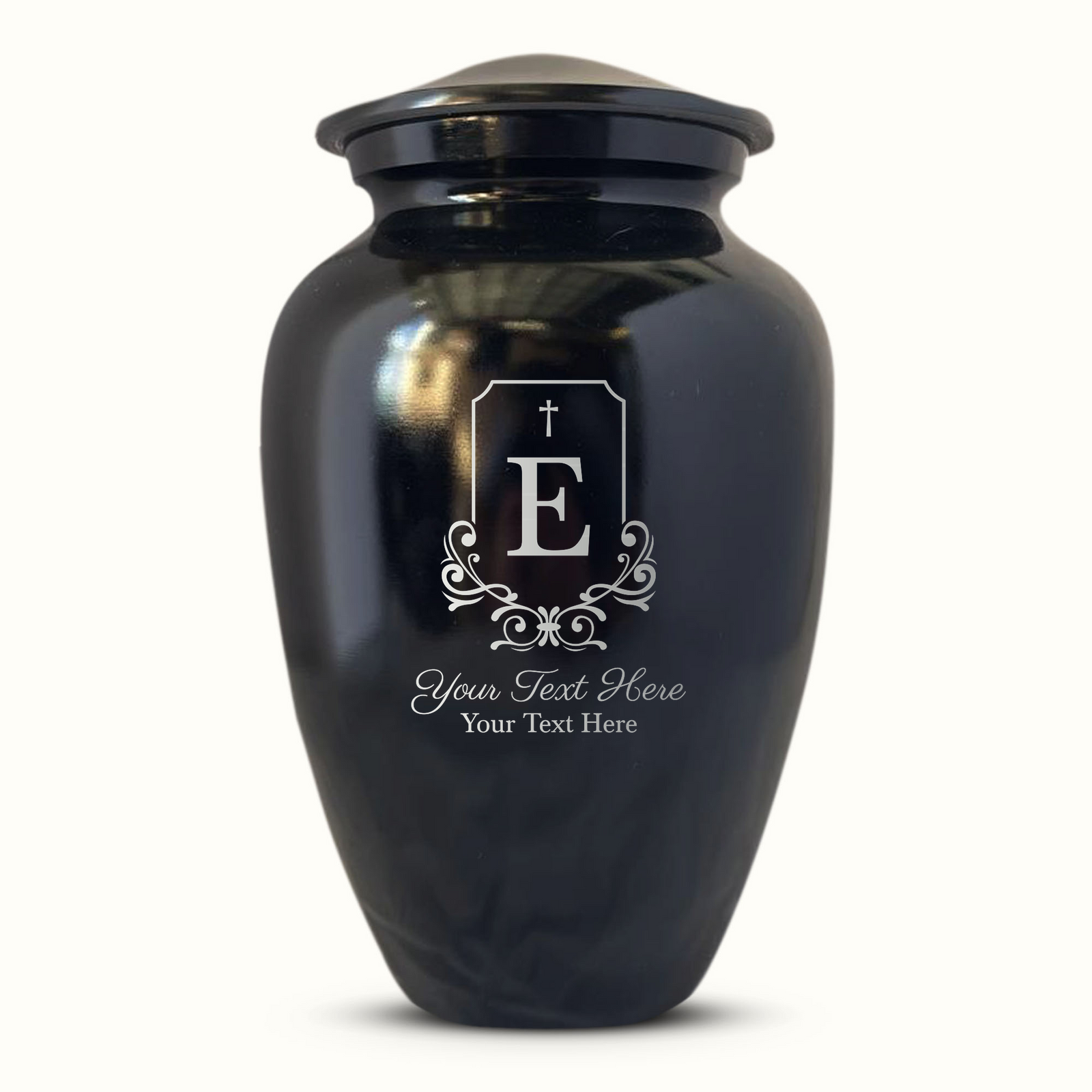 Extra Large Human Cremation Urn For Adult Ashes Men & Woman Up to 350 Lbs - Engraved Aluminum Urn with Name & Headstone Shape 1 Design - Polished Finish urn for Human Remains | Black