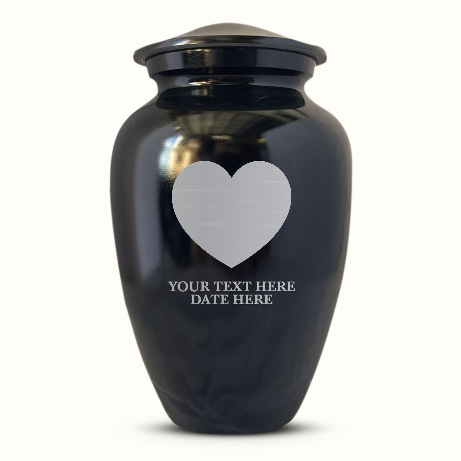 Extra Large Human Cremation Urn For Adult Ashes Men & Woman Up to 350 Lbs - Engraved Aluminum Urn with Name & Heart + Love Design - Polished Finish urn for Human Remains | Black
