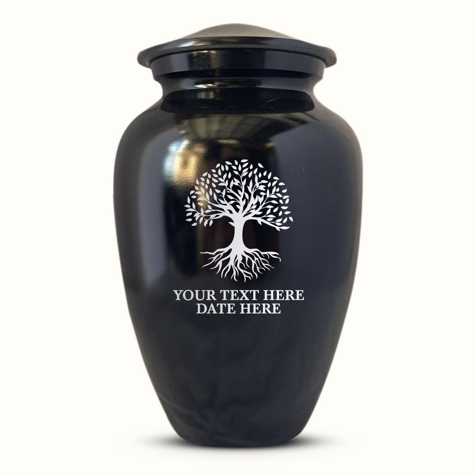 Extra Large Human Cremation Urn For Adult Ashes Men & Woman Up to 350 Lbs - Engraved Aluminum Urn with Name & The Tree of Life Design - Polished Finish urn for Human Remains | Black