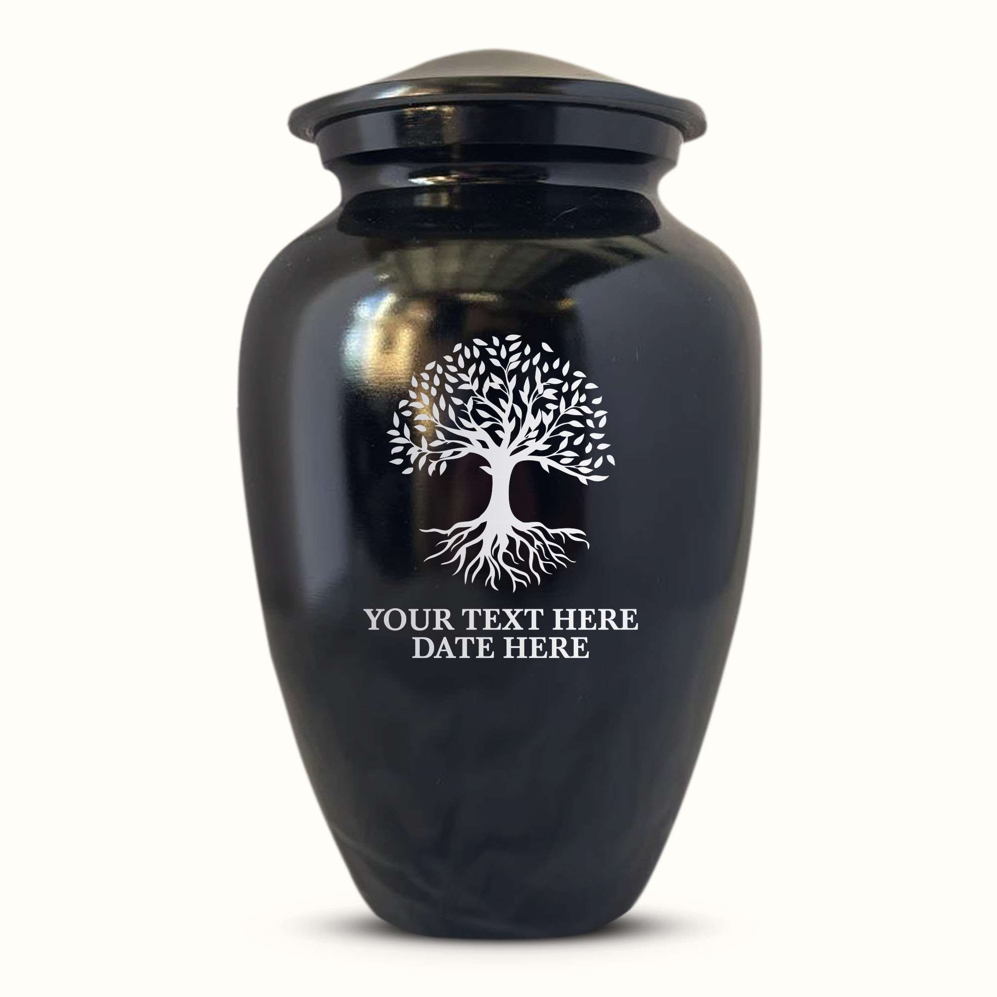 Extra Large Human Cremation Urn For Adult Ashes Men & Woman Up to 350 Lbs - Engraved Aluminum Urn with Name & The Tree of Life Design - Polished Finish urn for Human Remains | Black