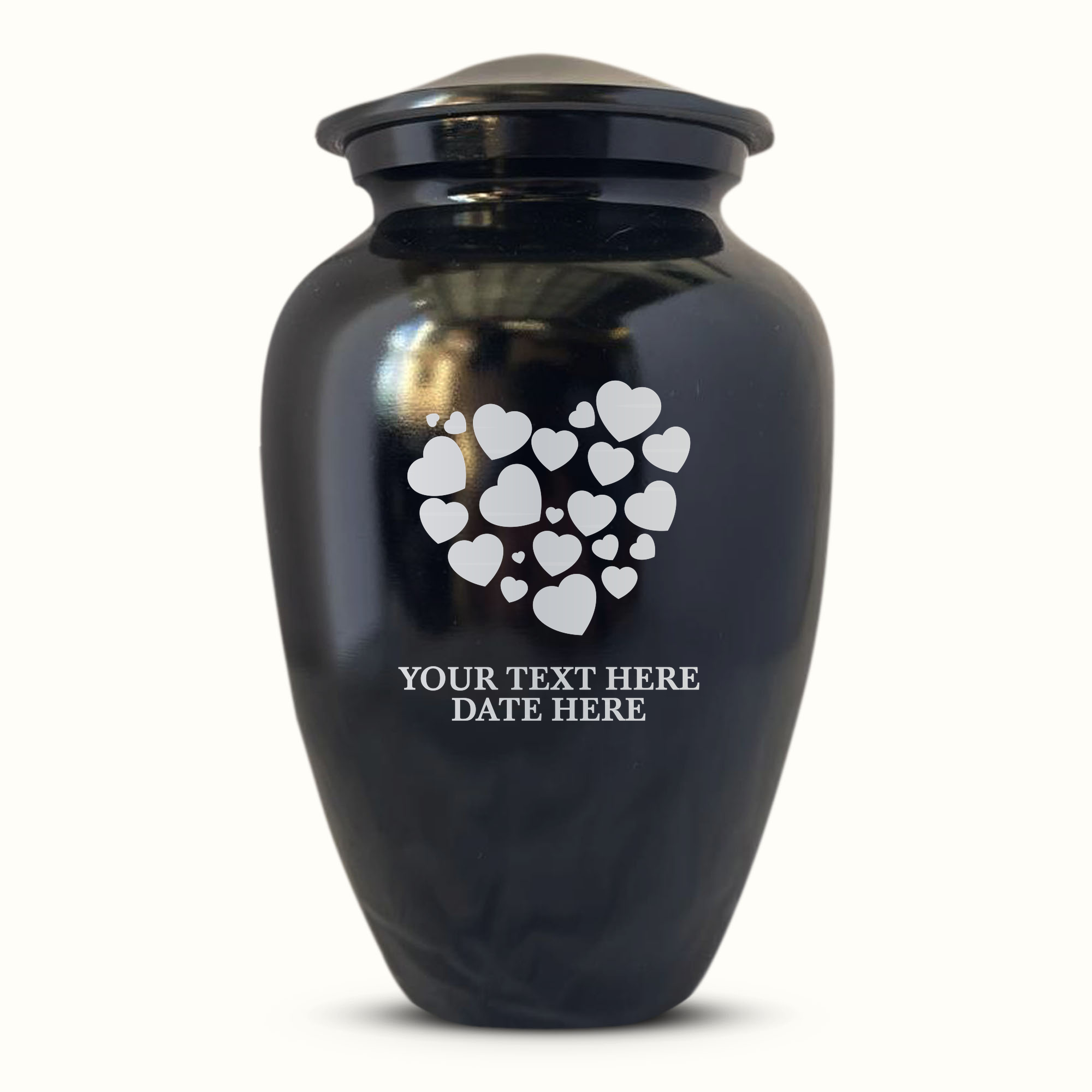 Extra Large Human Cremation Urn For Adult Ashes Men & Woman Up to 350 Lbs - Engraved Aluminum Urn with Name & Heart + Love Design - Polished Finish urn for Human Remains | Black