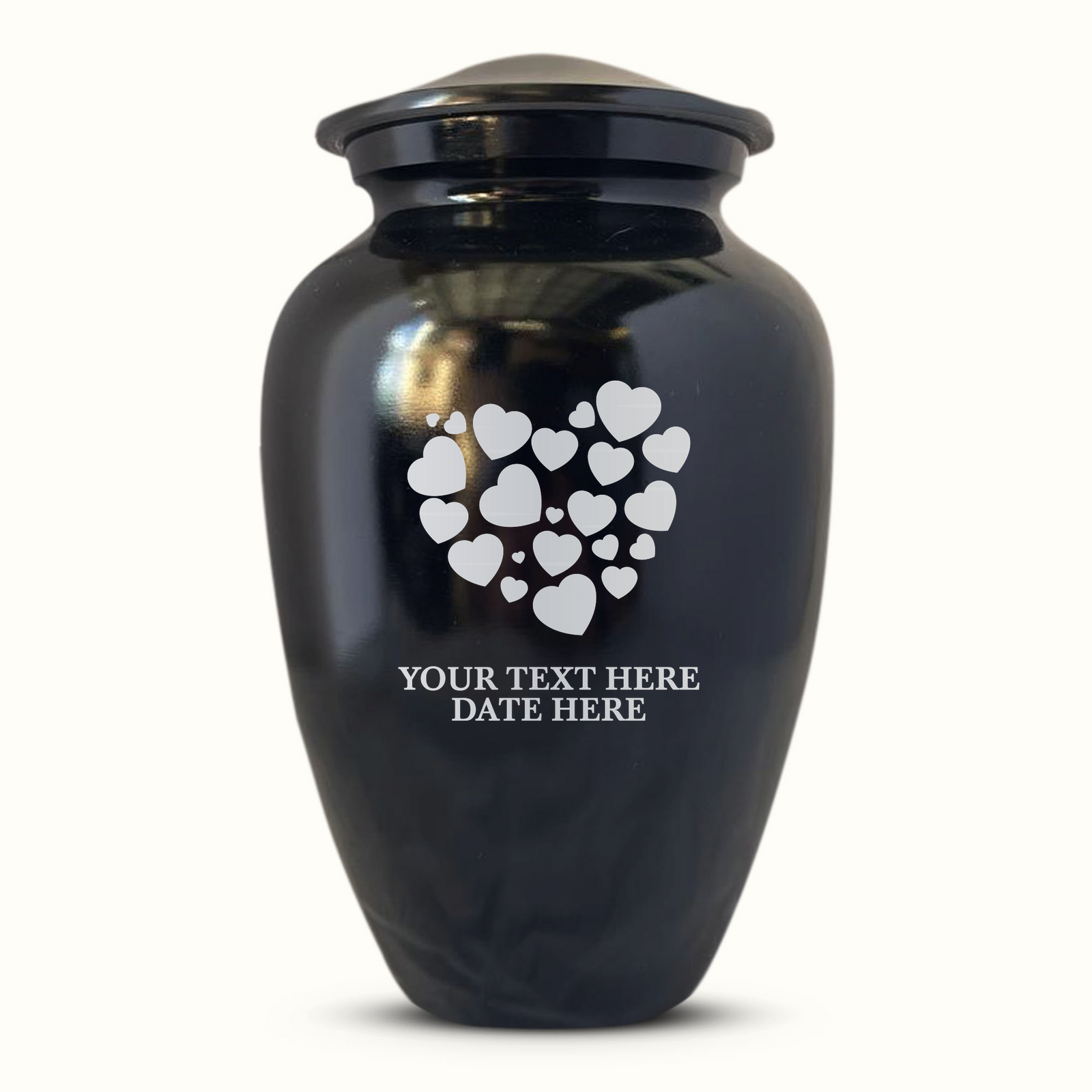 Extra Large Human Cremation Urn For Adult Ashes Men & Woman Up to 350 Lbs - Engraved Aluminum Urn with Name & Heart + Love Design - Polished Finish urn for Human Remains | Black
