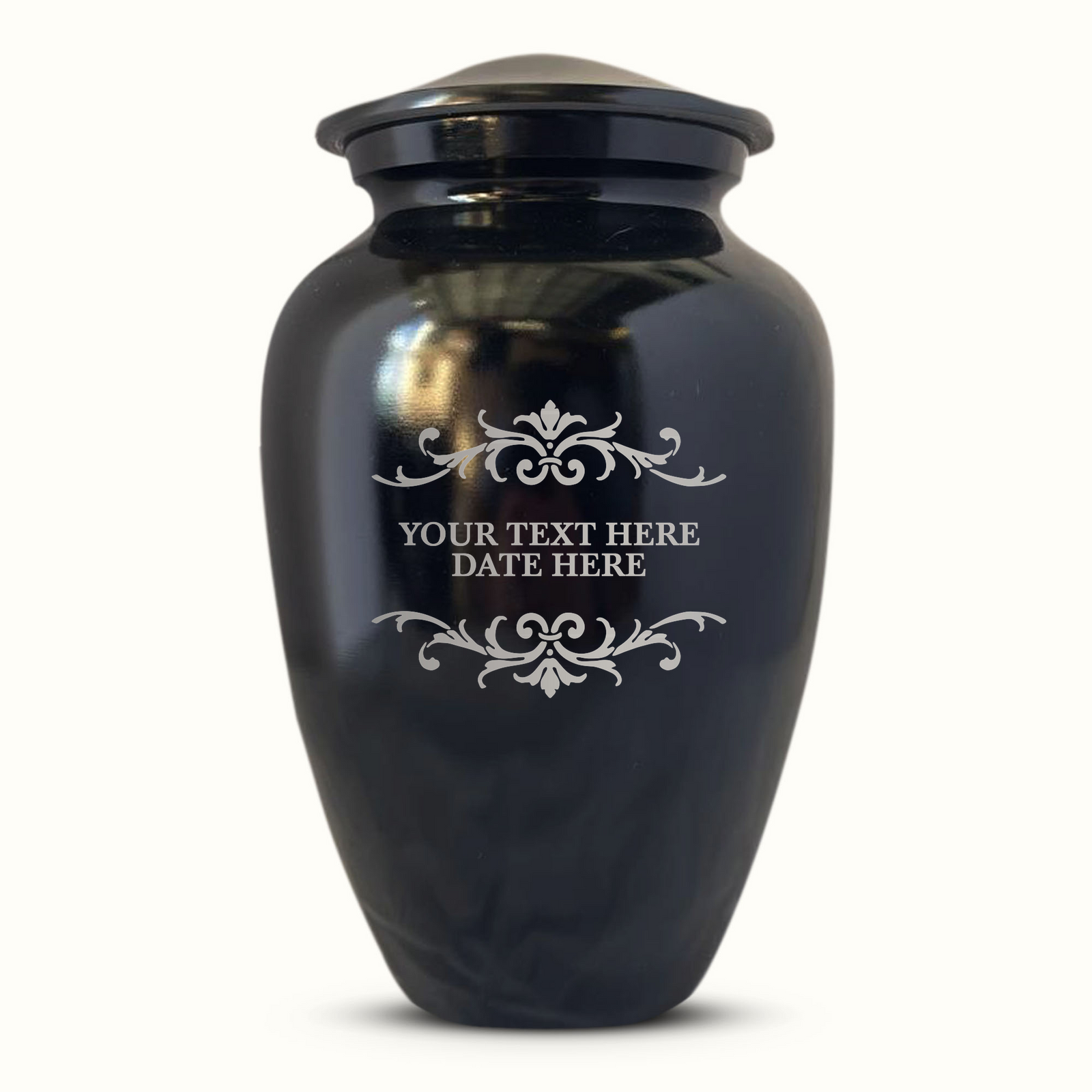 Extra Large Human Cremation Urn For Adult Ashes Men & Woman Up to 350 Lbs - Engraved Aluminum Urn with Name & Memorial Swirls Design - Polished Finish urn for Human Remains | Black