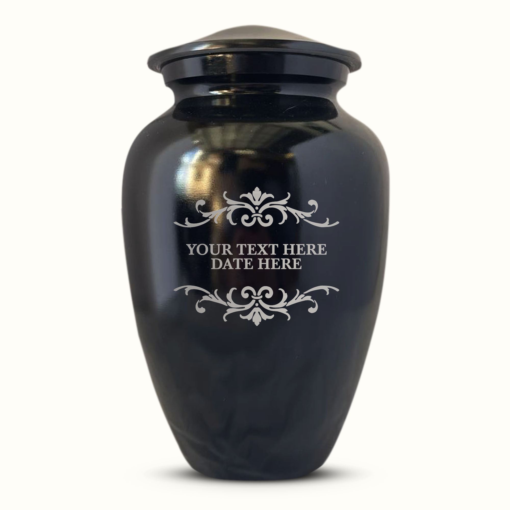 Extra Large Human Cremation Urn For Adult Ashes Men & Woman Up to 350 Lbs - Engraved Aluminum Urn with Name & Memorial Swirls Design - Polished Finish urn for Human Remains | Black