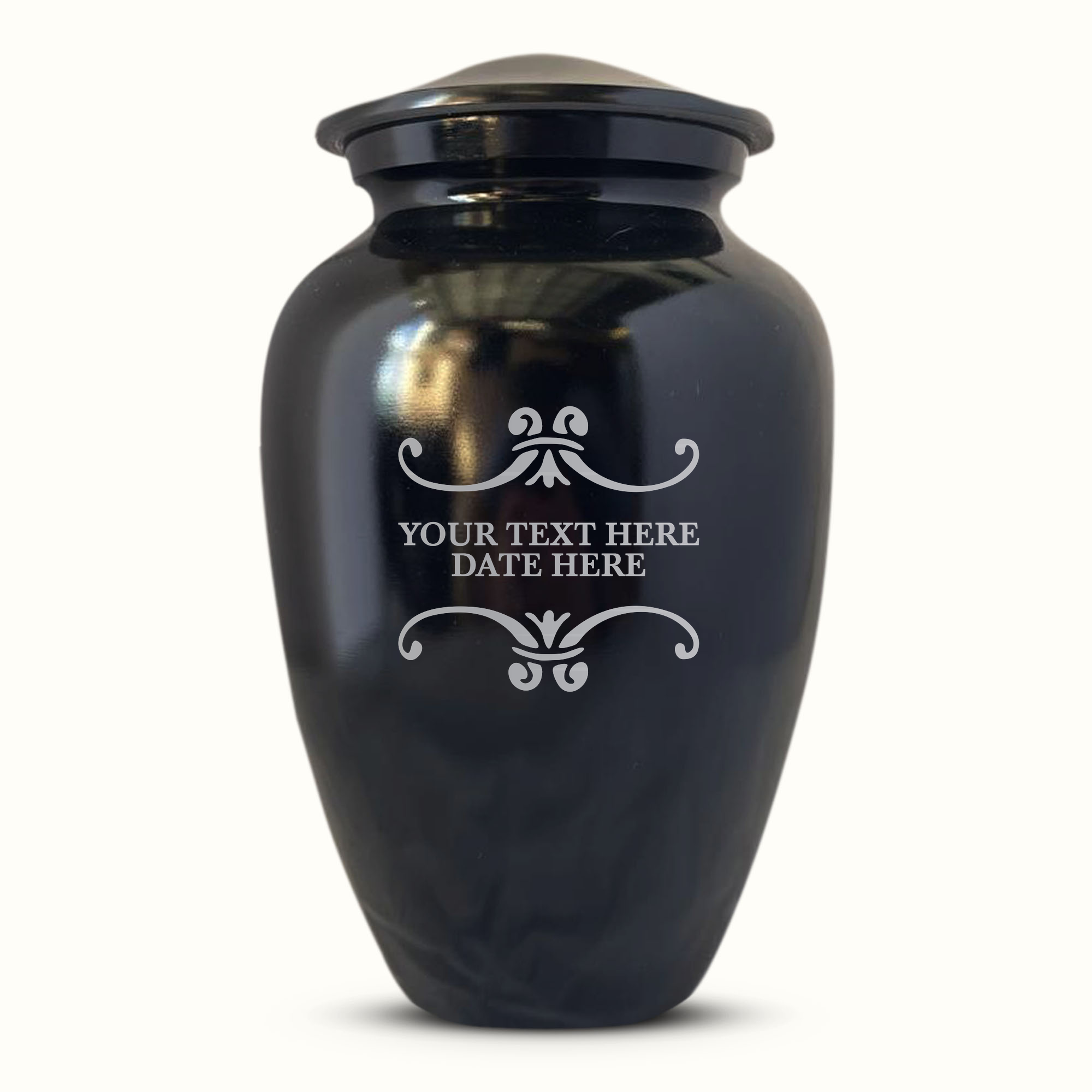 Extra Large Human Cremation Urn For Adult Ashes Men & Woman Up to 350 Lbs - Engraved Aluminum Urn with Name & Memorial Swirls Design - Polished Finish urn for Human Remains | Black