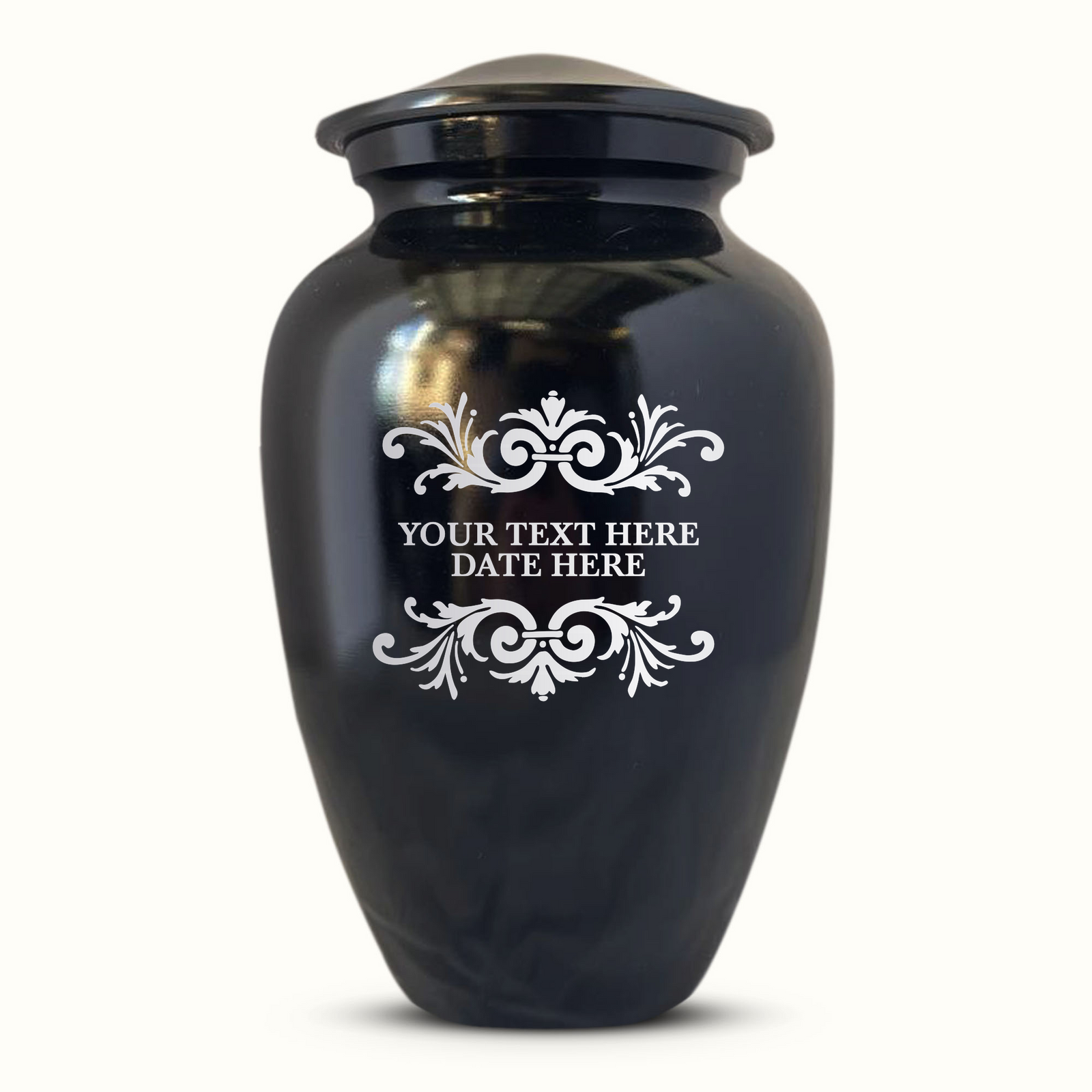 Extra Large Human Cremation Urn For Adult Ashes Men & Woman Up to 350 Lbs - Engraved Aluminum Urn with Name & Memorial Swirls Design - Polished Finish urn for Human Remains | Black