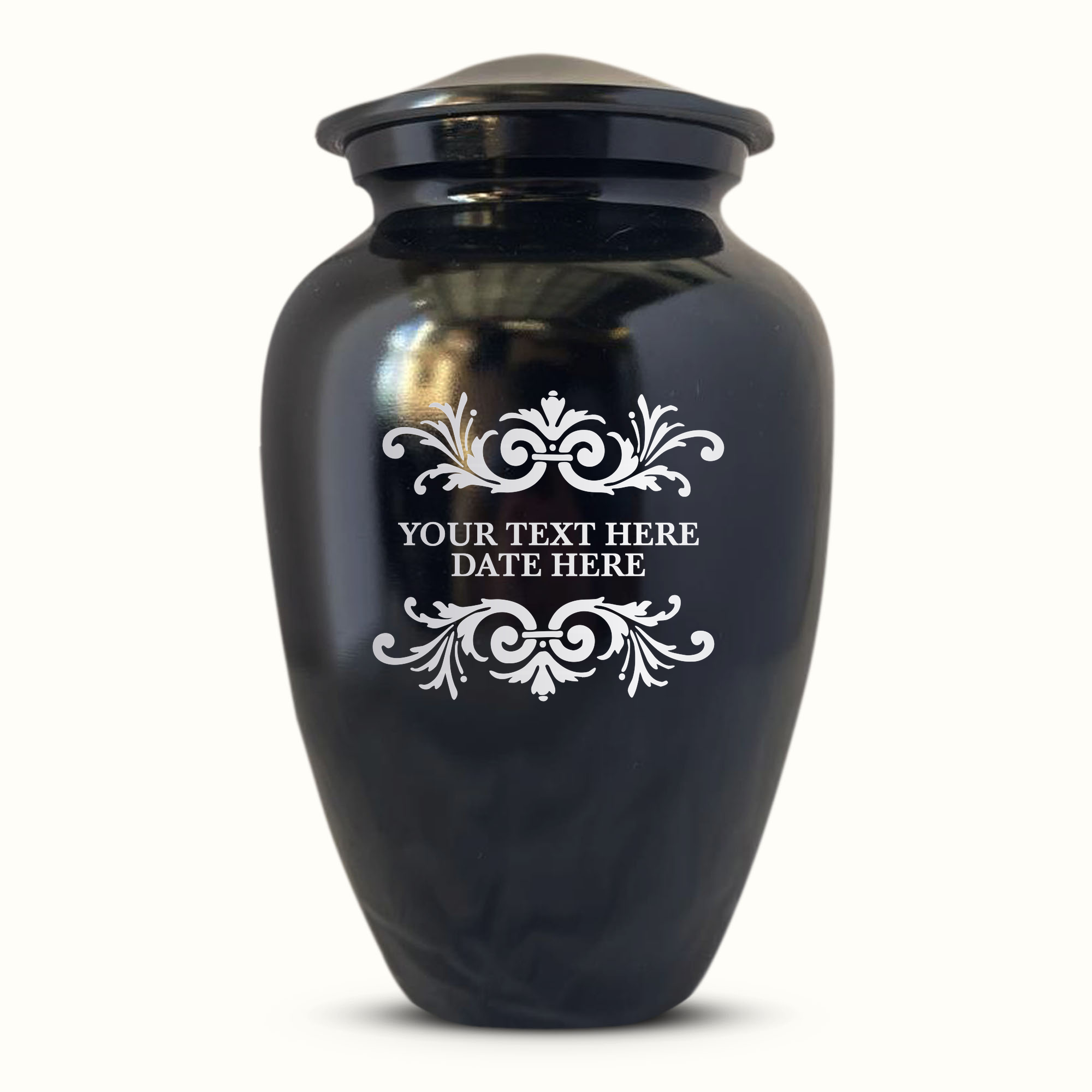 Extra Large Human Cremation Urn For Adult Ashes Men & Woman Up to 350 Lbs - Engraved Aluminum Urn with Name & Memorial Swirls Design - Polished Finish urn for Human Remains | Black