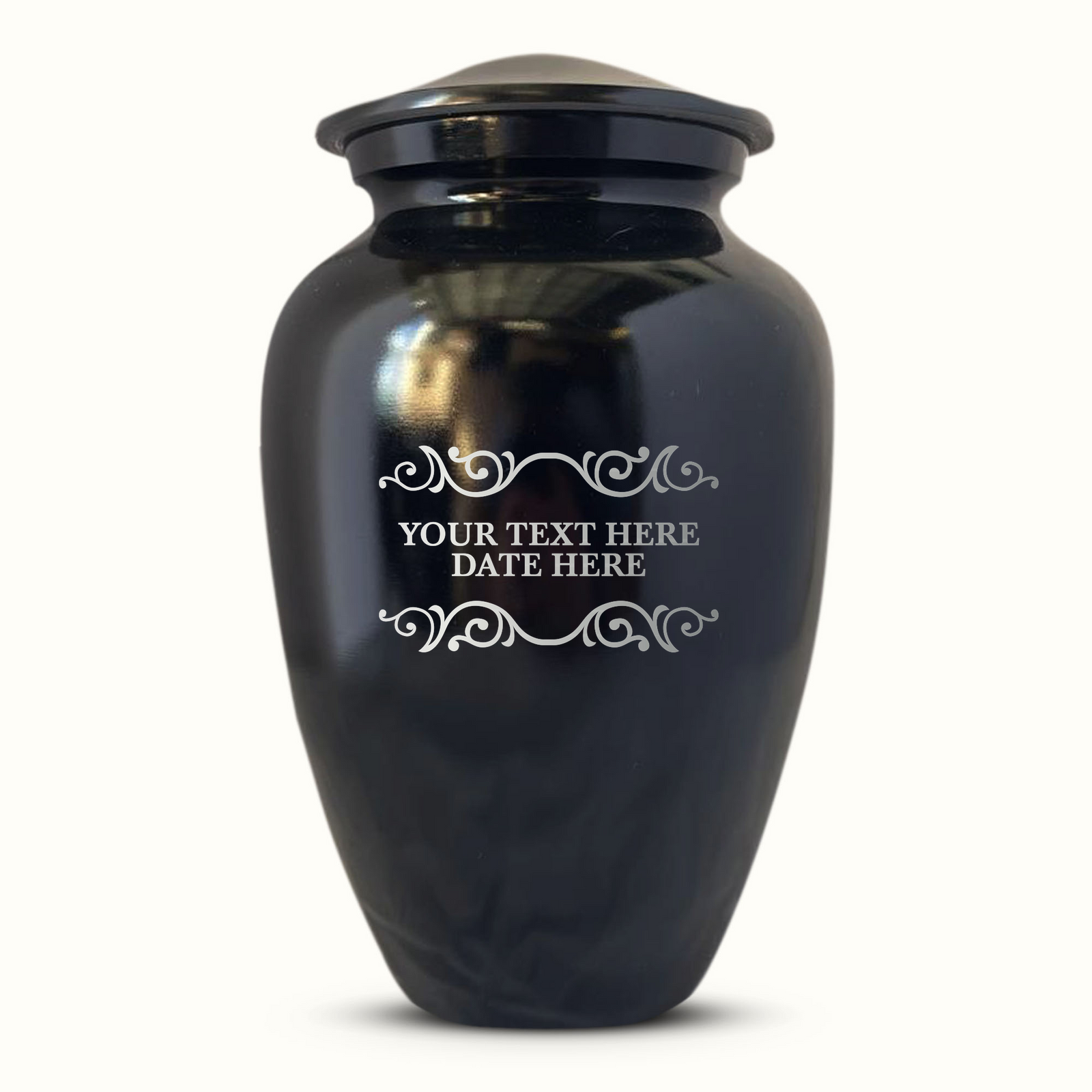 Extra Large Human Cremation Urn For Adult Ashes Men & Woman Up to 350 Lbs - Engraved Aluminum Urn with Name & Memorial Swirls Design - Polished Finish urn for Human Remains | Black