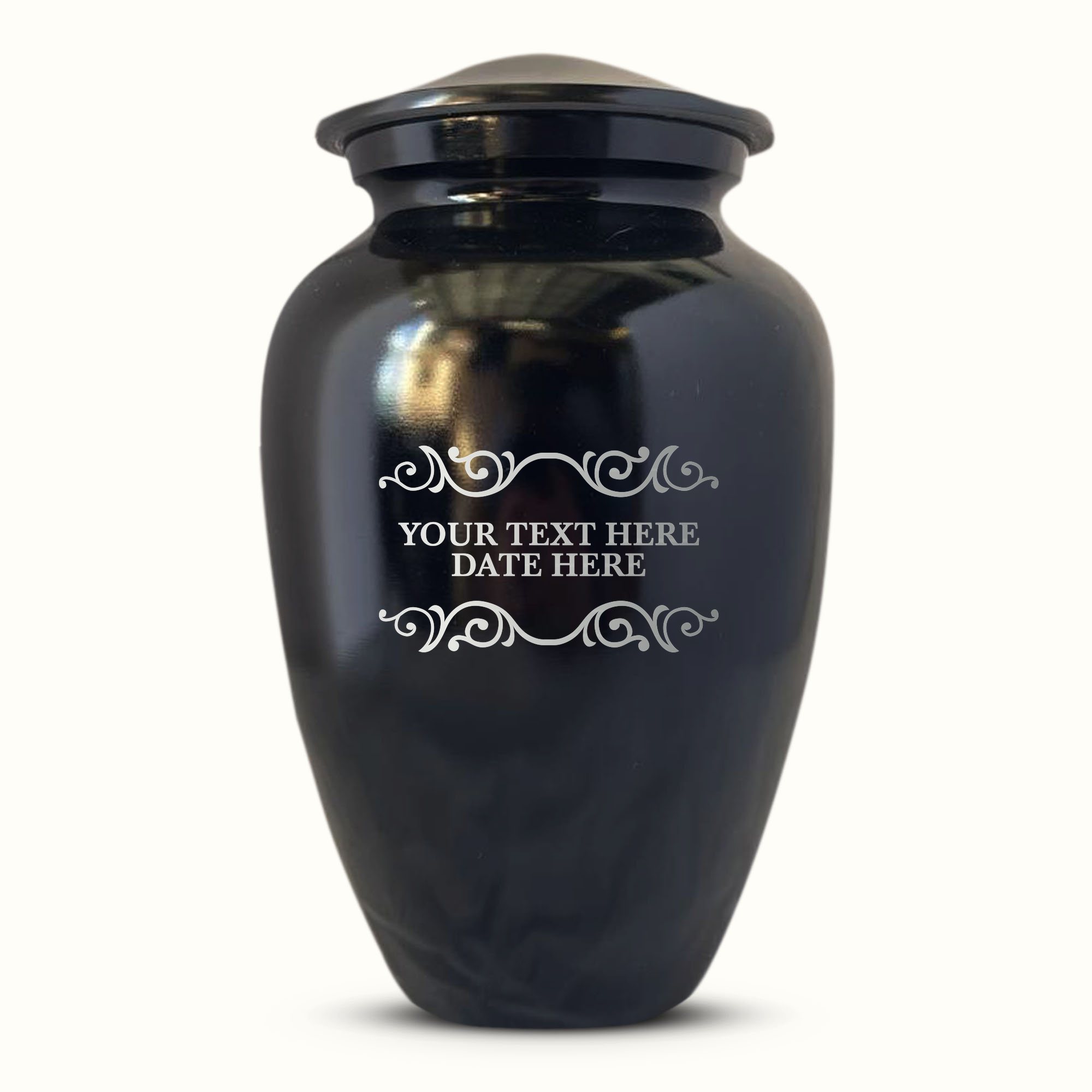 Extra Large Human Cremation Urn For Adult Ashes Men & Woman Up to 350 Lbs - Engraved Aluminum Urn with Name & Memorial Swirls Design - Polished Finish urn for Human Remains | Black