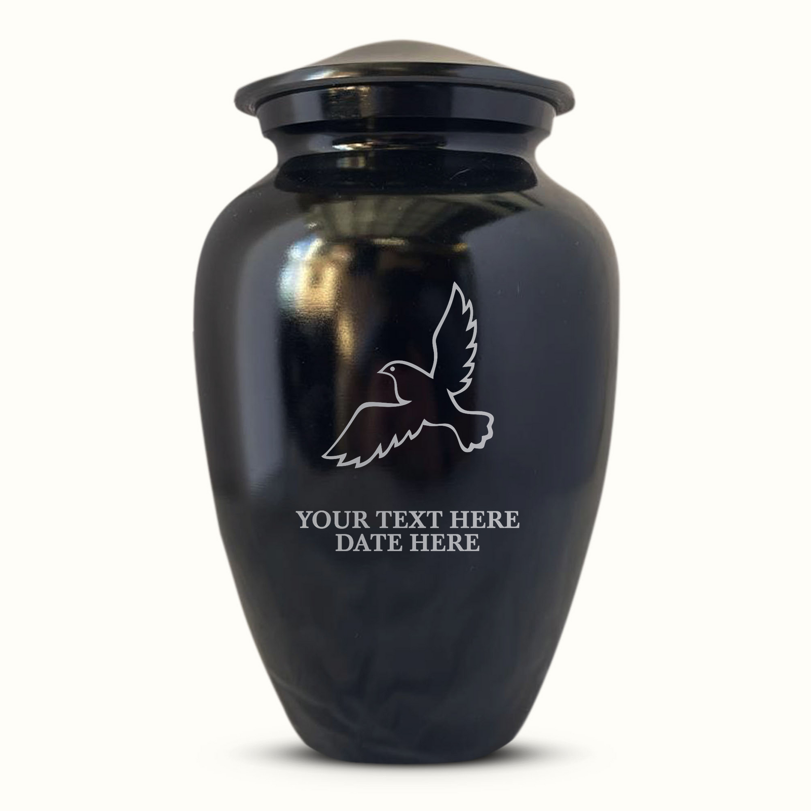 Extra Large Human Cremation Urn For Adult Ashes Men & Woman Up to 350 Lbs - Engraved Aluminum Urn with Name & Dove Design - Polished Finish urn for Human Remains | Black
