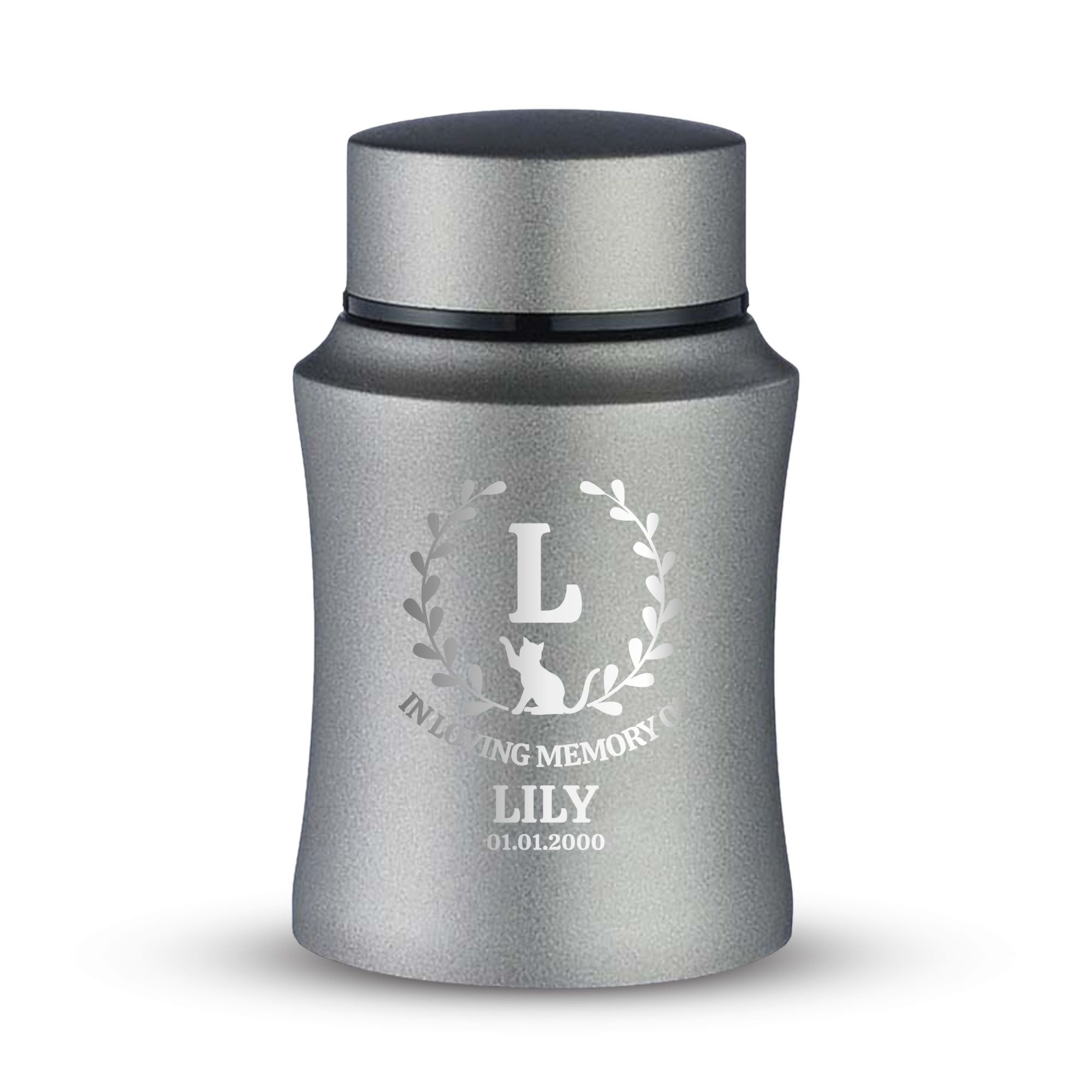 Custom Small Keepsake Cremation Urn for Small Cats - Laser Engraved - Fit up to 10lbs - Powder Coated Stainless Steel Urn