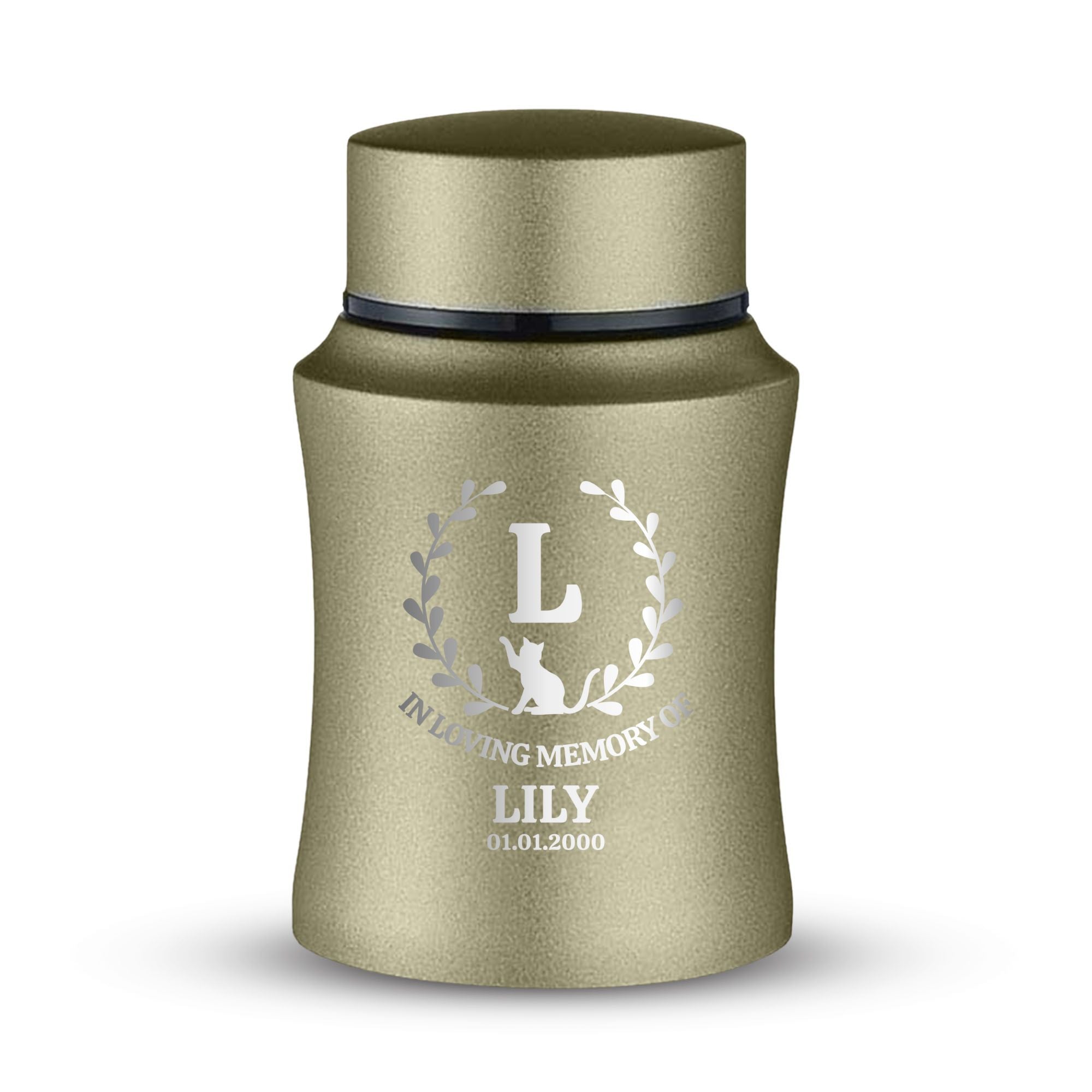 Custom Small Keepsake Cremation Urn for Small Cats - Laser Engraved - Fit up to 10lbs - Powder Coated Stainless Steel Urn