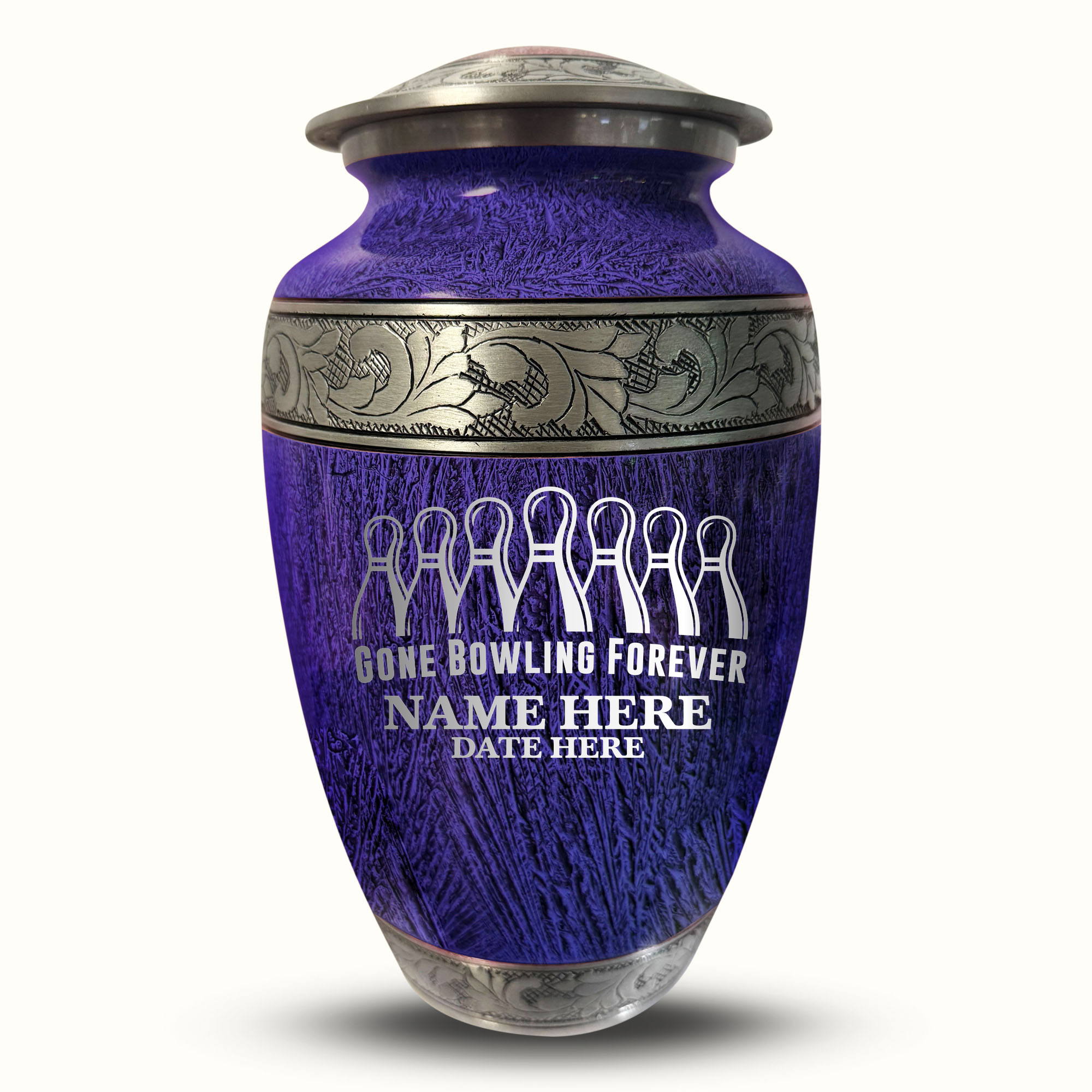 Custom Large Cremation Urn for Human Ashes - Elevate Collection - Funny Bowling Design - Distressed Finish - 200 Cubic Inch