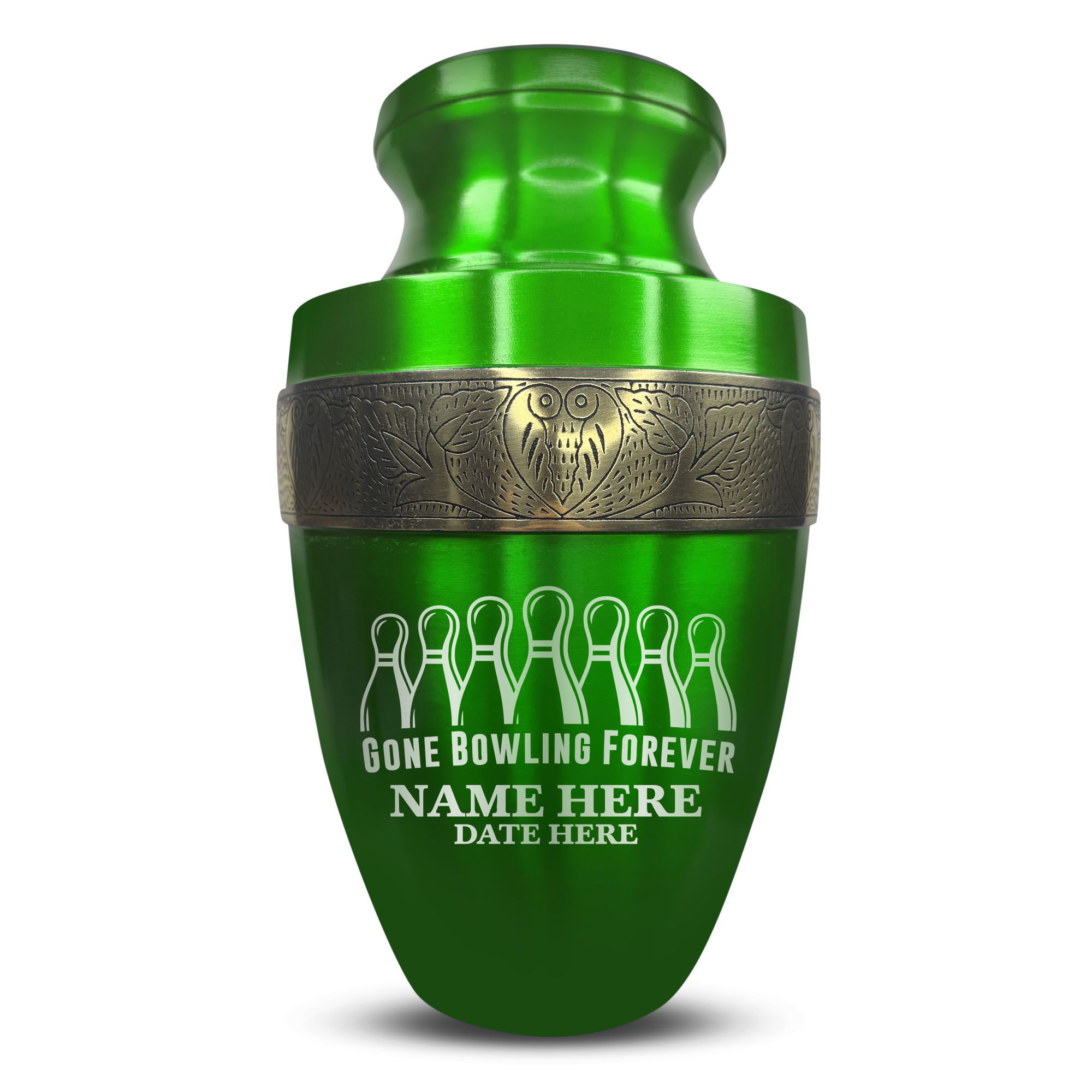 Elite Human Cremation Urn - 200 Cubic Inch - Aluminum with Gold Inlay | Gone Bowling Tribute