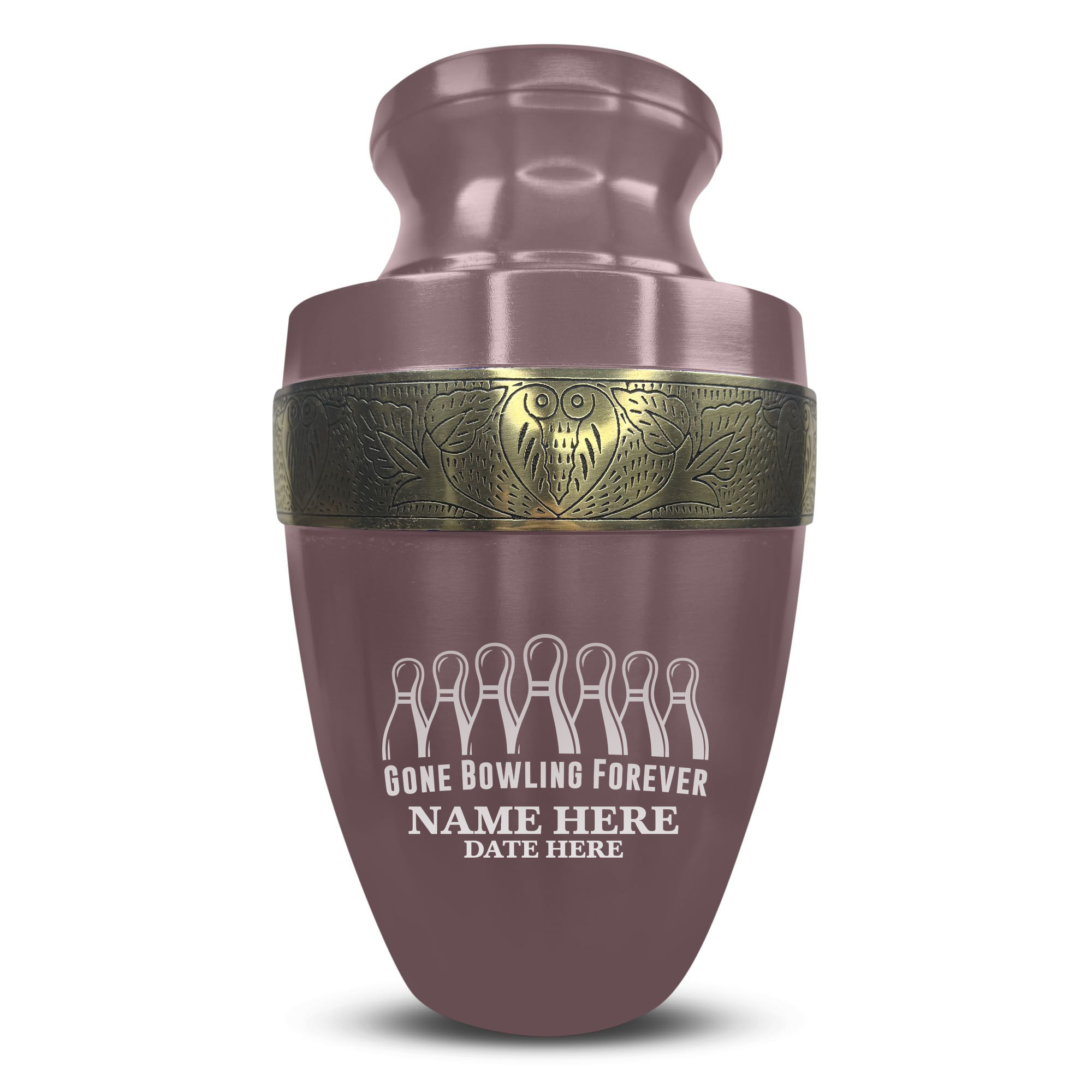 Elite Human Cremation Urn - 200 Cubic Inch - Aluminum with Gold Inlay | Gone Bowling Tribute