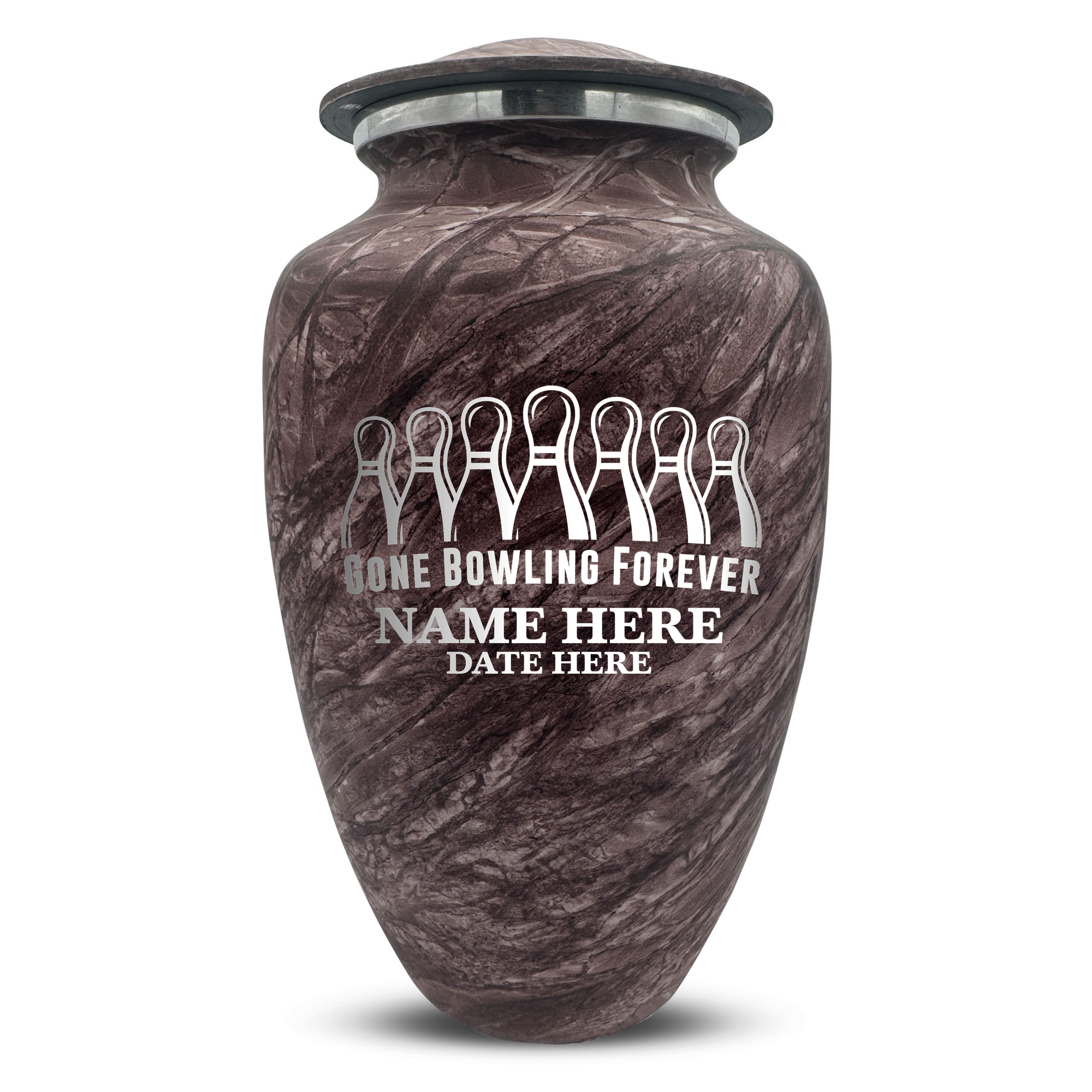 Custom Large Cremation Urn for Human Ashes - Soft Whisper Collection - Funny Bowling Design - Distressed Finish - 200 Cubic Inch