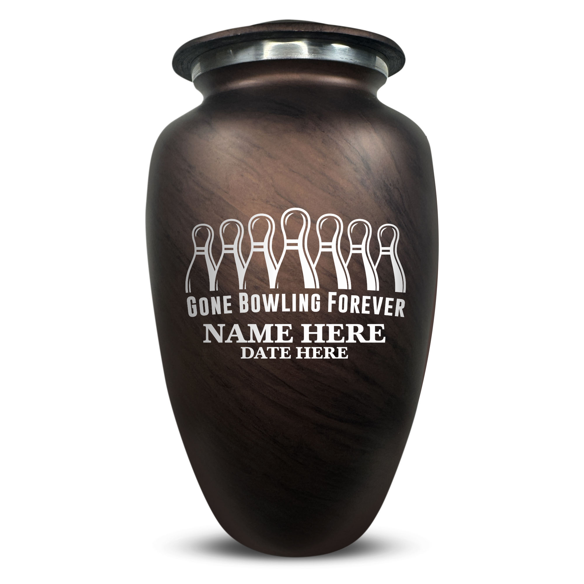 Custom Large Cremation Urn for Human Ashes - Soft Whisper Collection - Funny Bowling Design - Distressed Finish - 200 Cubic Inch
